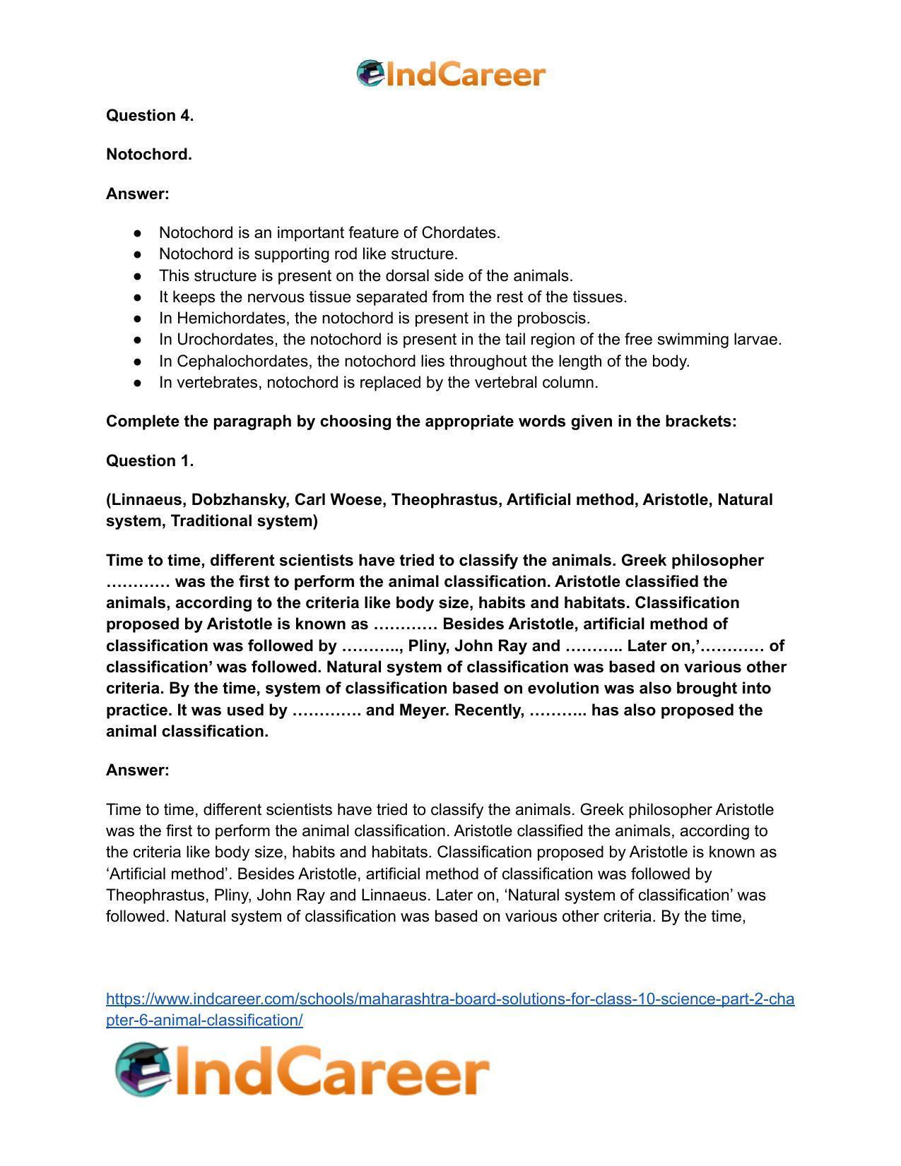 Maharashtra Board Solutions for Class 10- Science (Part 2): Chapter 6- Animal Classification - Page 47