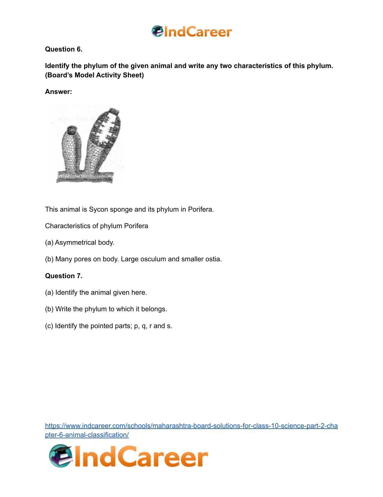 Maharashtra Board Solutions for Class 10- Science (Part 2): Chapter 6- Animal Classification - Page 58