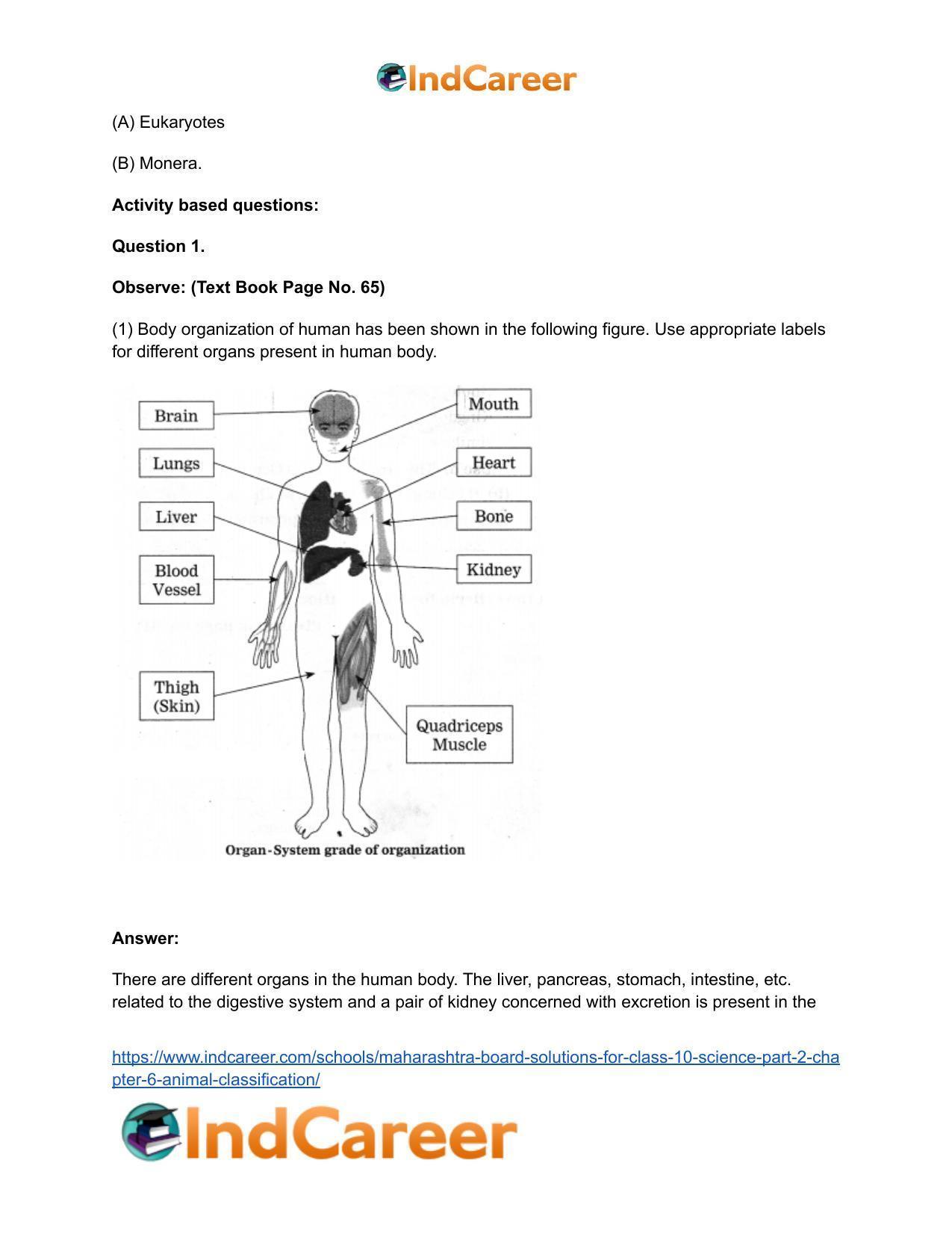 Maharashtra Board Solutions for Class 10- Science (Part 2): Chapter 6- Animal Classification - Page 62