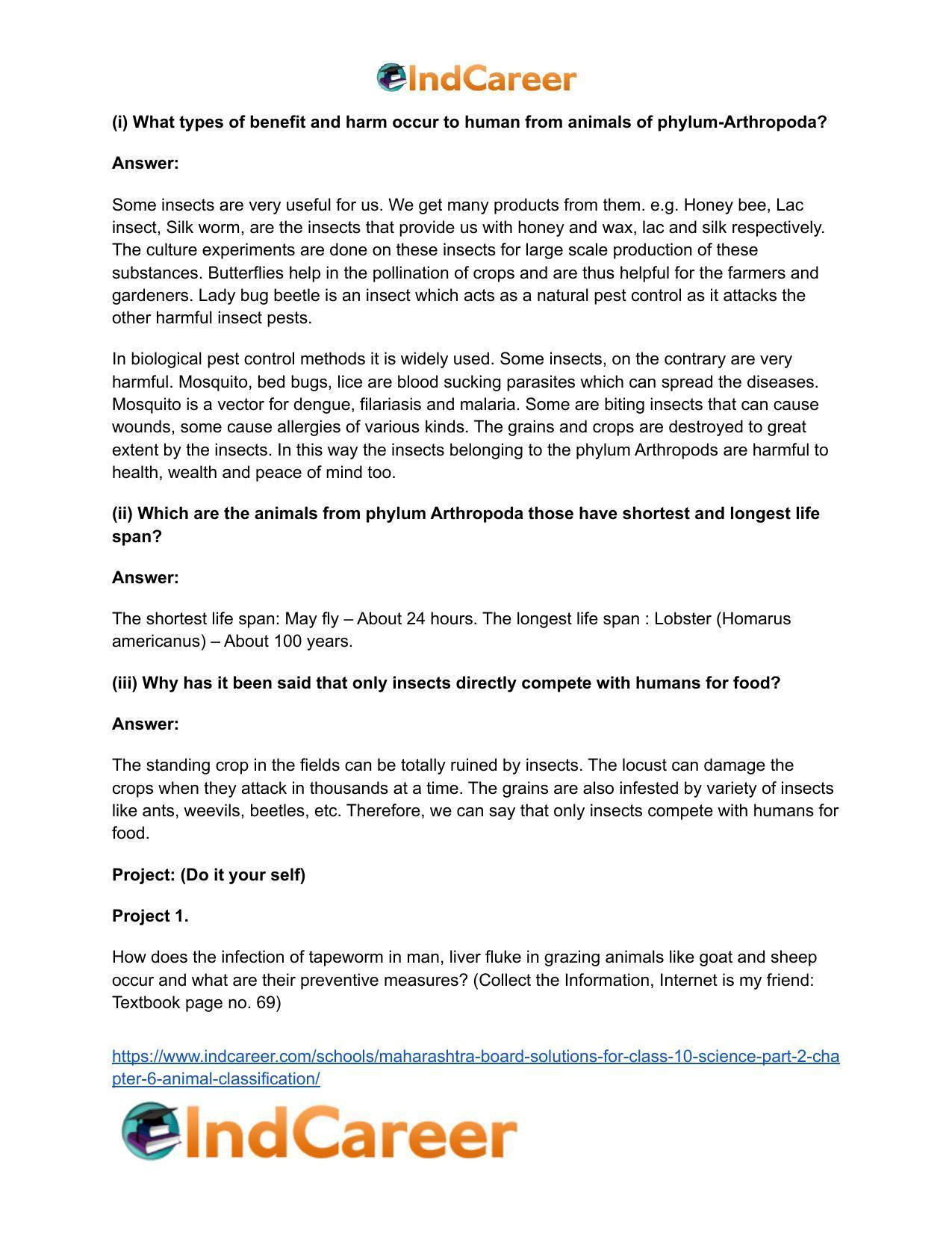 Maharashtra Board Solutions for Class 10- Science (Part 2): Chapter 6- Animal Classification - Page 64