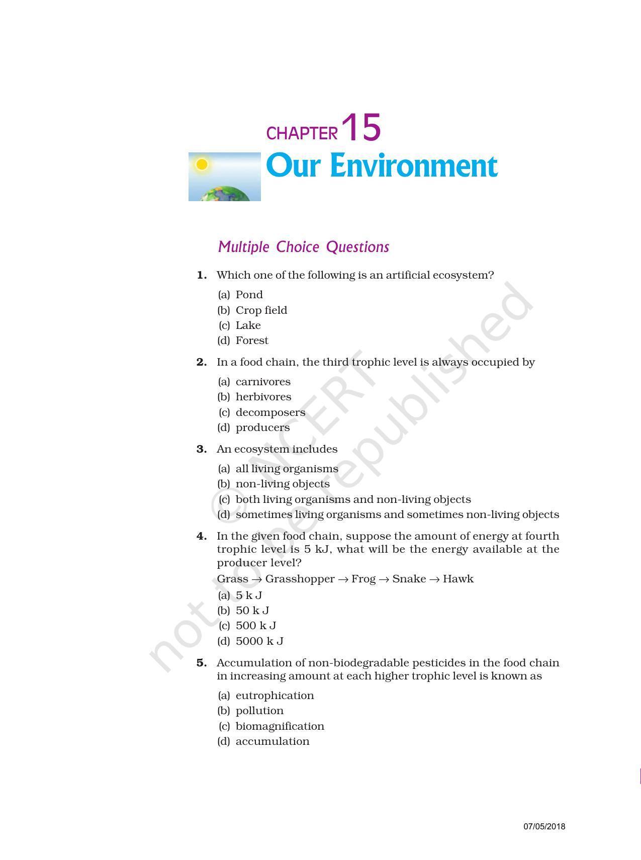 NCERT Exemplar Book for Class 10 Science: Chapter 15 Our Environment - Page 1