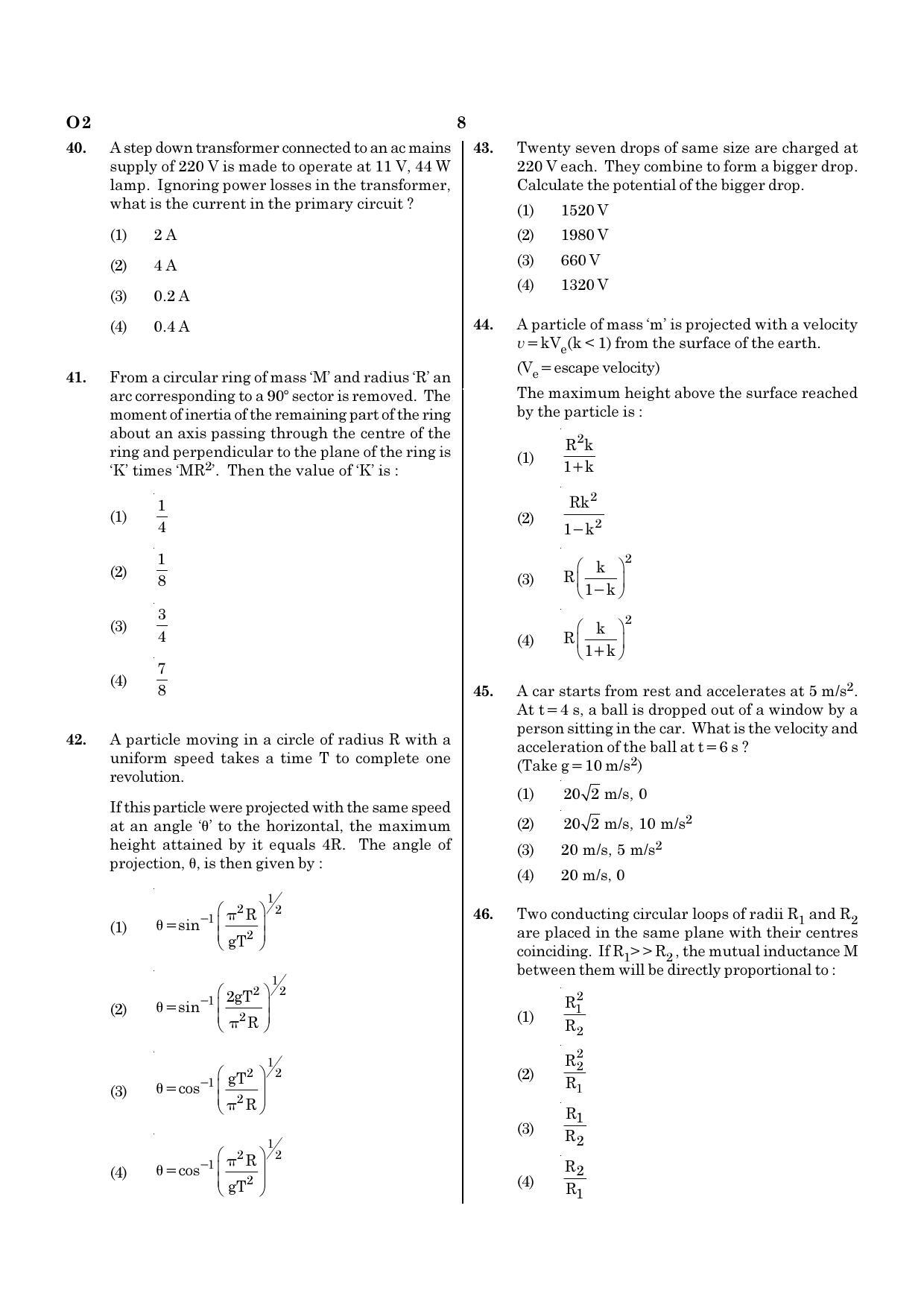 NEET O2 2021 Question Paper - Page 8