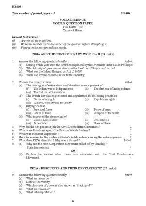 MBSE HSLC / Class 10 Social Science Sample Paper
