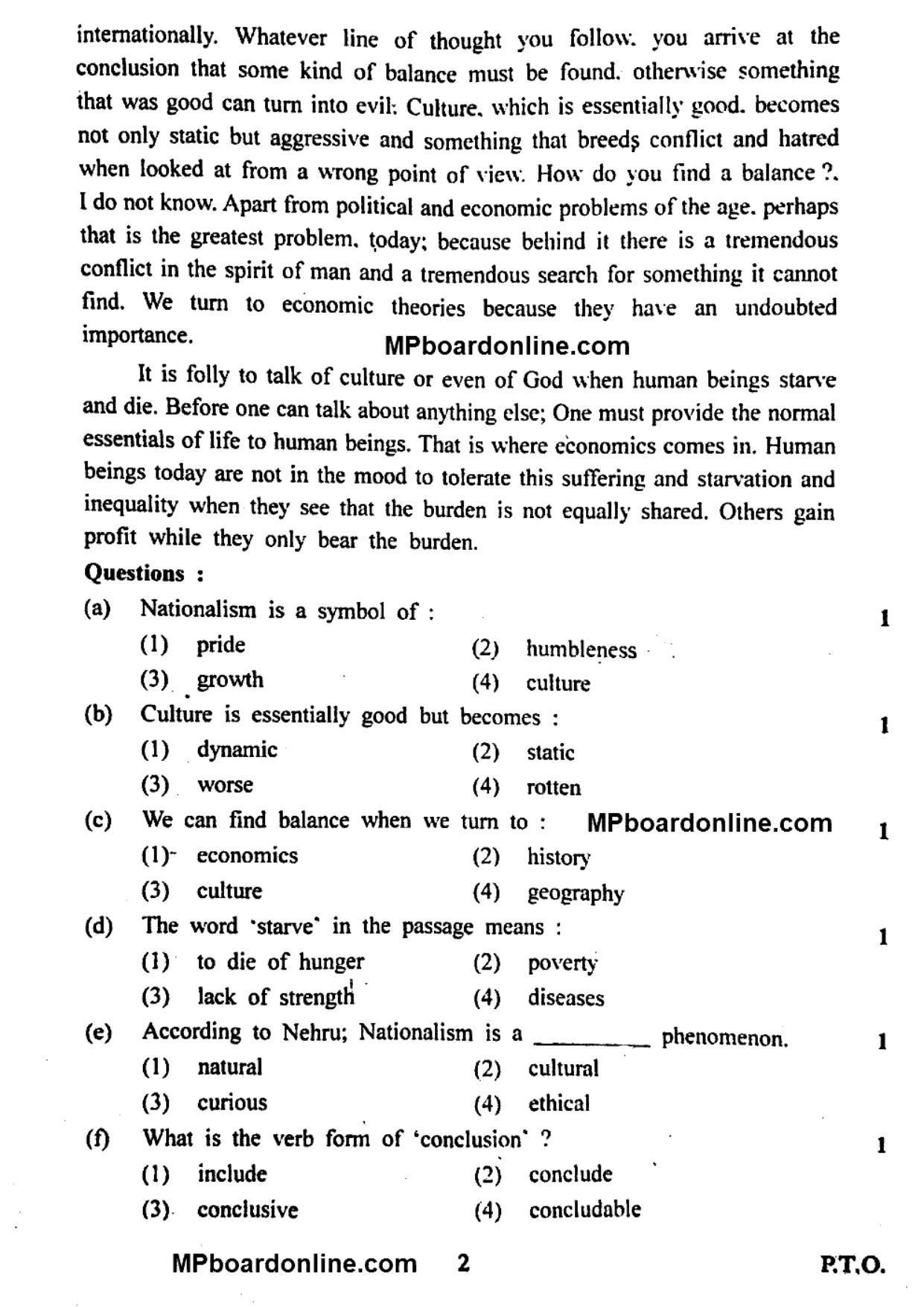 MP Board Class 12 English General 2018 Question Paper - Page 2