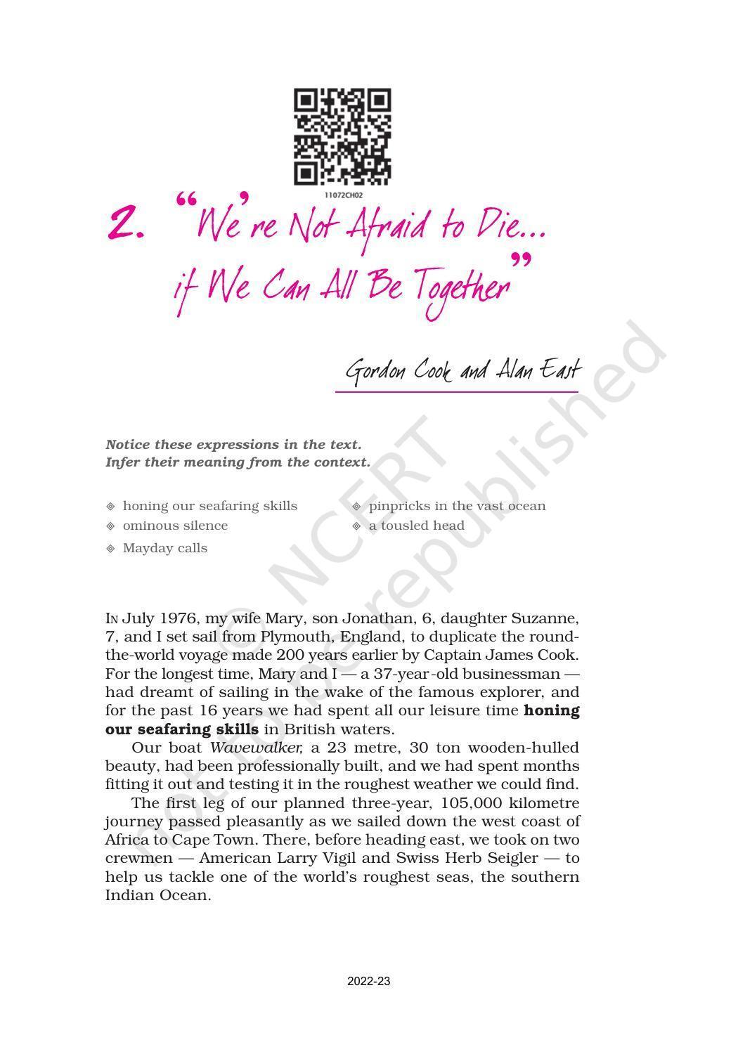 NCERT Book for Class 11 English Hornbill Chapter 2 We’re Not Afraid to Die… if We Can All Be Together - Page 1