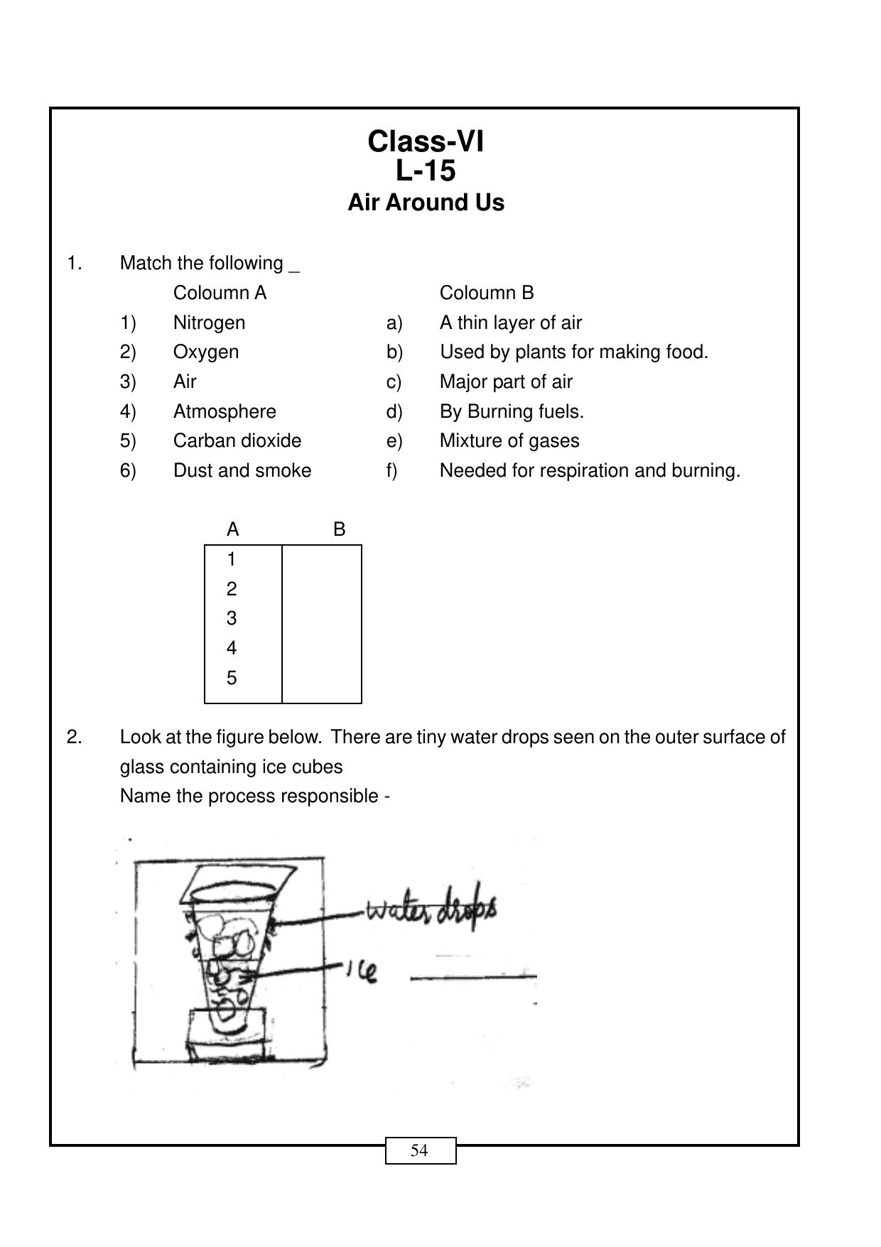 CBSE Worksheets for Class 6 Air Around Us Assignment - Page 1