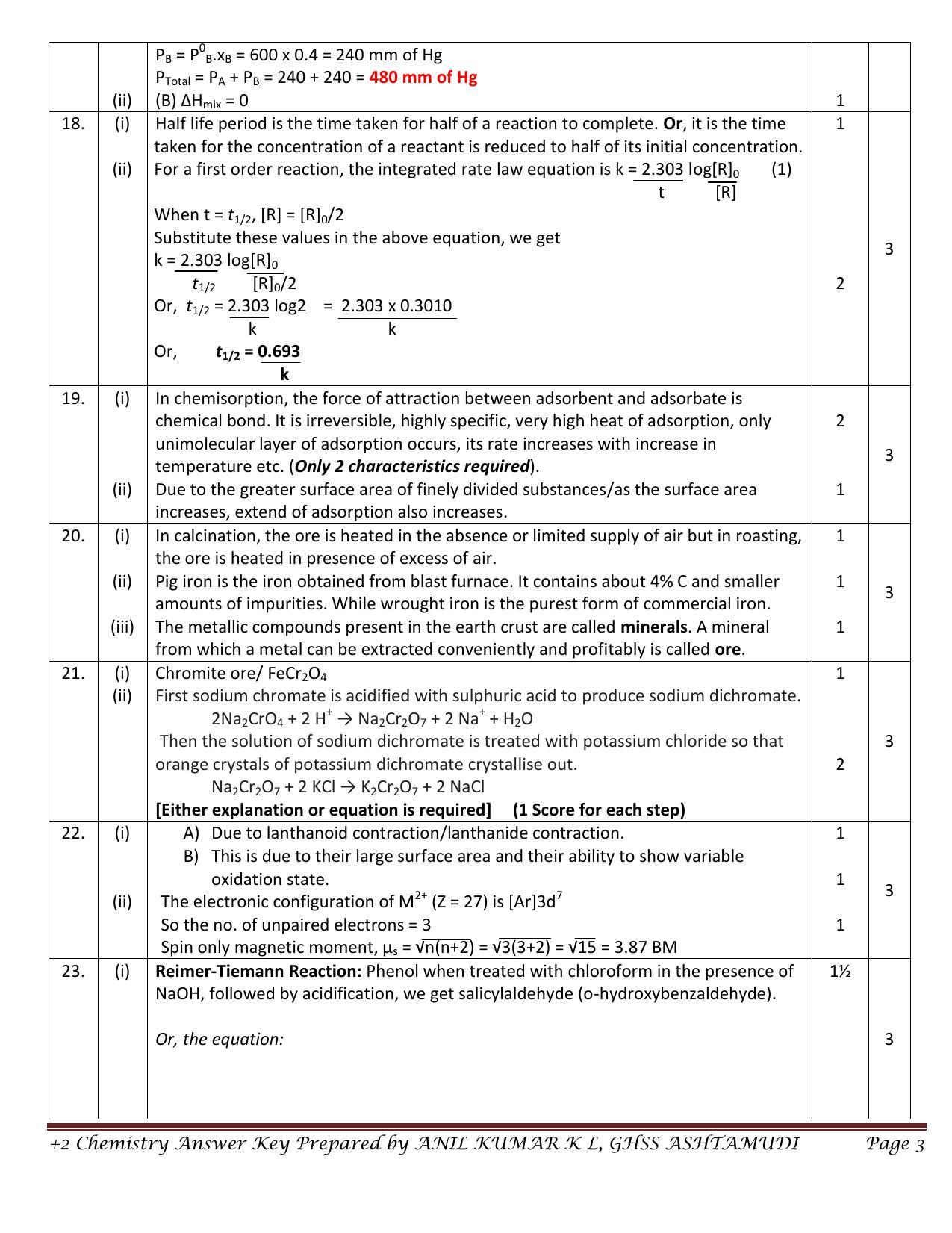 Kerala Plus Two 2021 Chemistry Annual Answer Key - Page 3