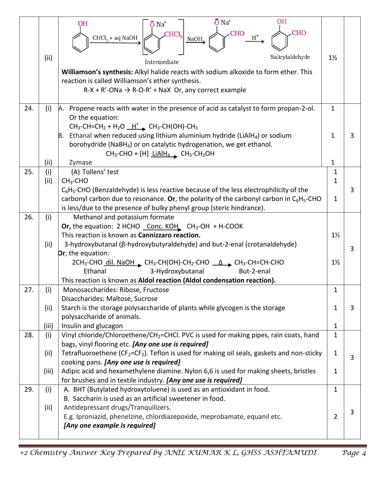 Kerala Plus Two 2021 Chemistry Annual Answer Key - Page 4