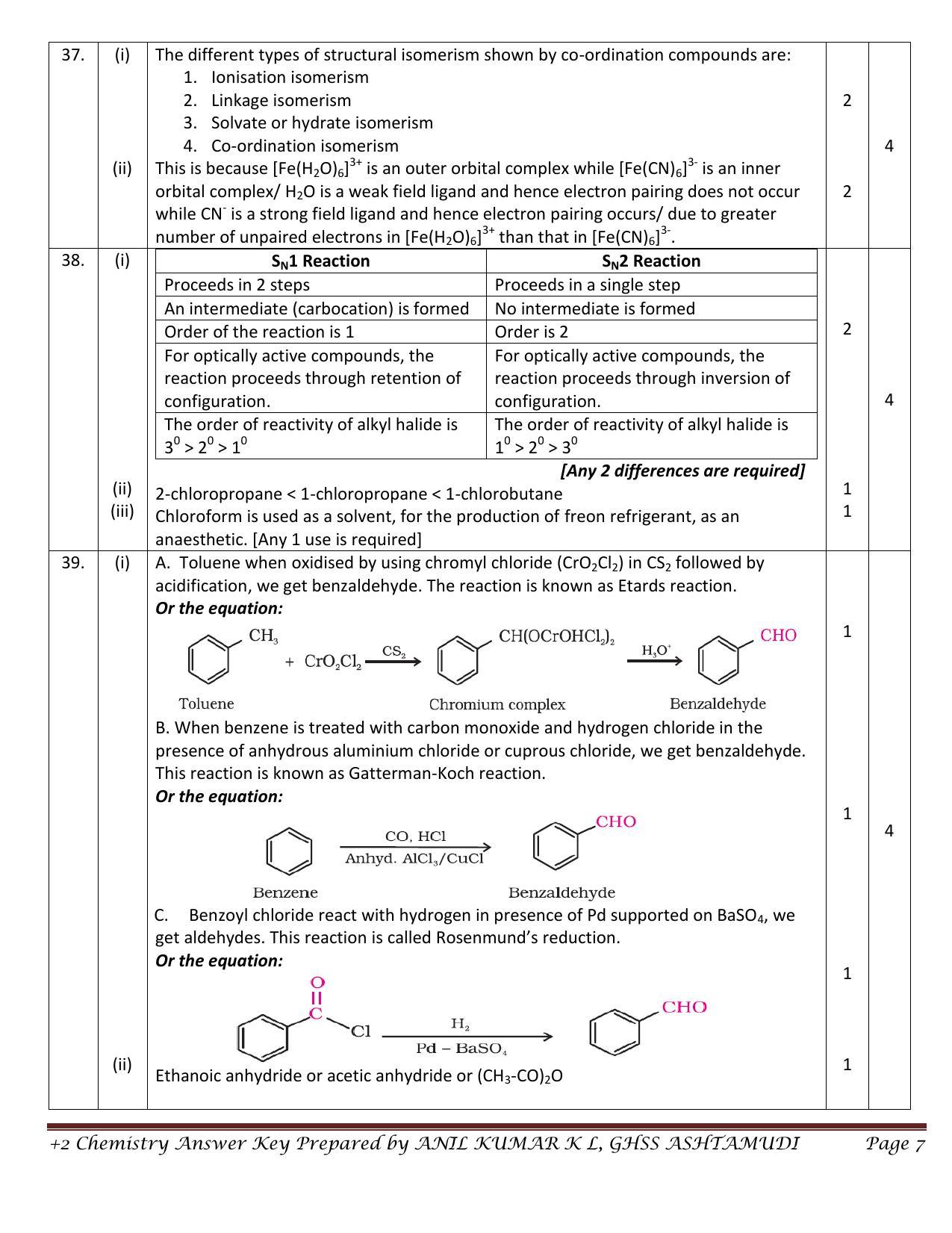 Kerala Plus Two 2021 Chemistry Annual Answer Key - Page 7