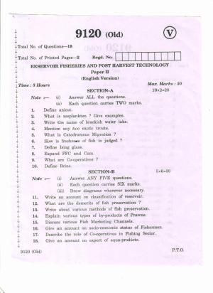 AP Inter 2nd Year Reservoir Fisheries and Post Harvest Technology-II (old) March-2020-Vocational Question Paper