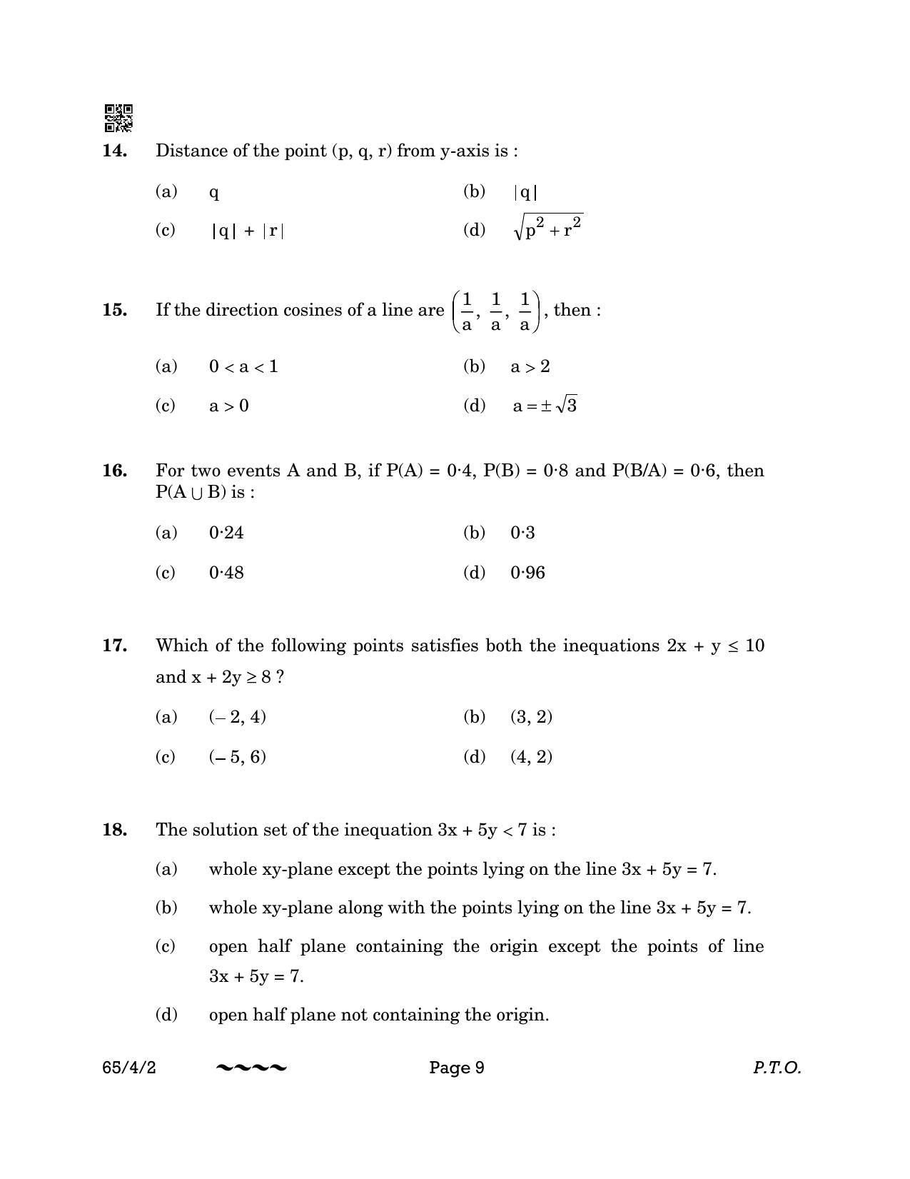 CBSE Class 12 65-4-2 MATHEMATICS 2023 Question Paper - Page 9