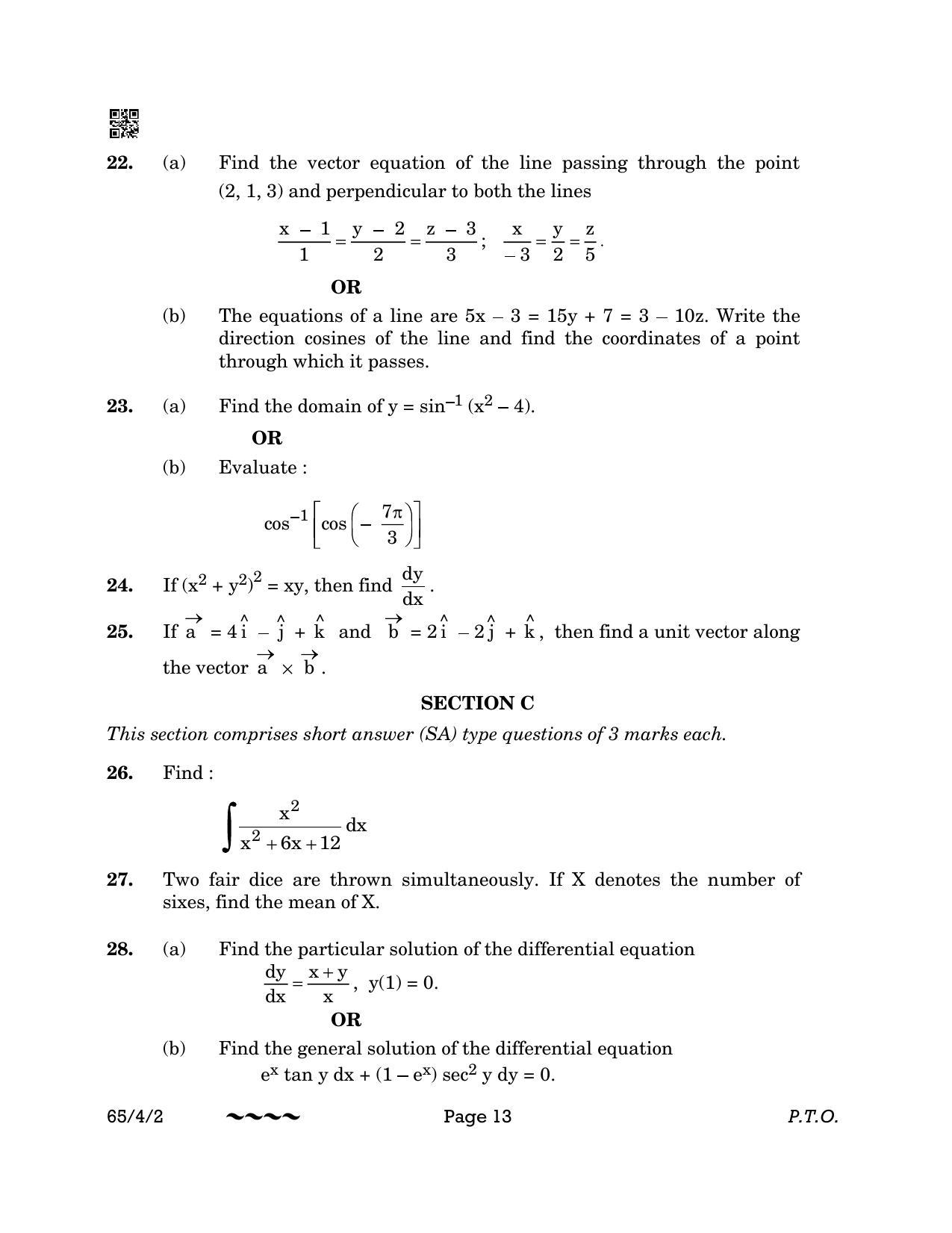 CBSE Class 12 65-4-2 MATHEMATICS 2023 Question Paper - Page 13