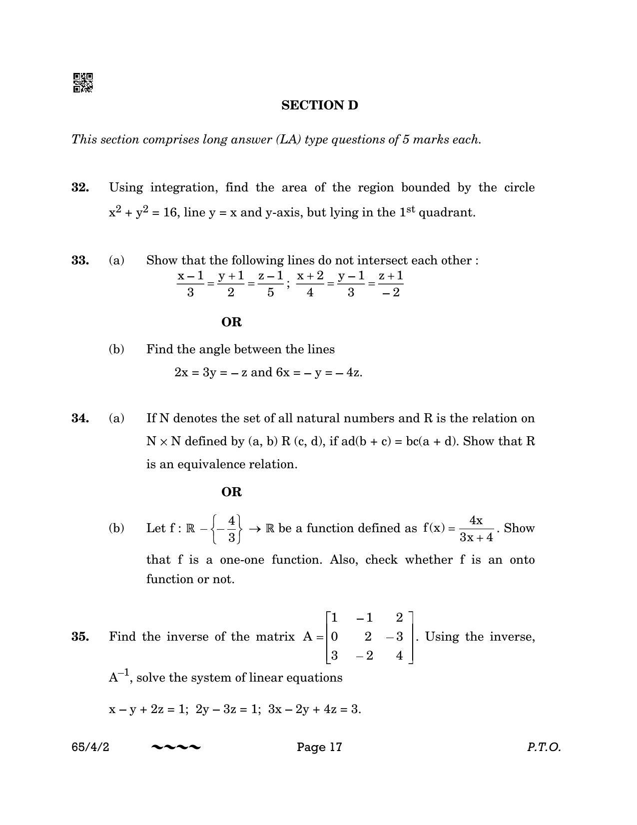CBSE Class 12 65-4-2 MATHEMATICS 2023 Question Paper - Page 17