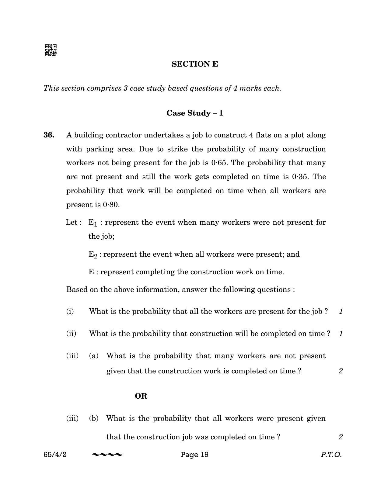 CBSE Class 12 65-4-2 MATHEMATICS 2023 Question Paper - Page 19