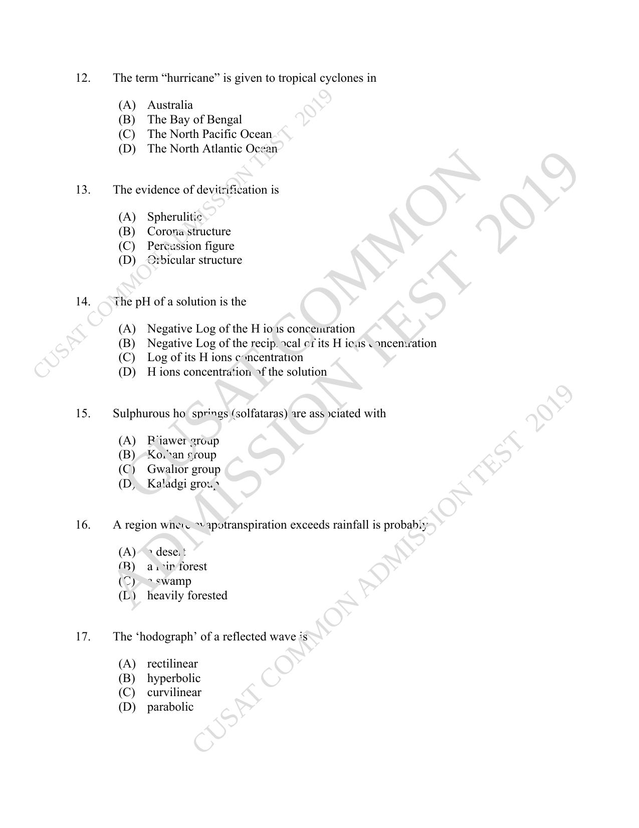 CUSAT CAT 2019 Geology Question Paper With Answer Key - Page 3