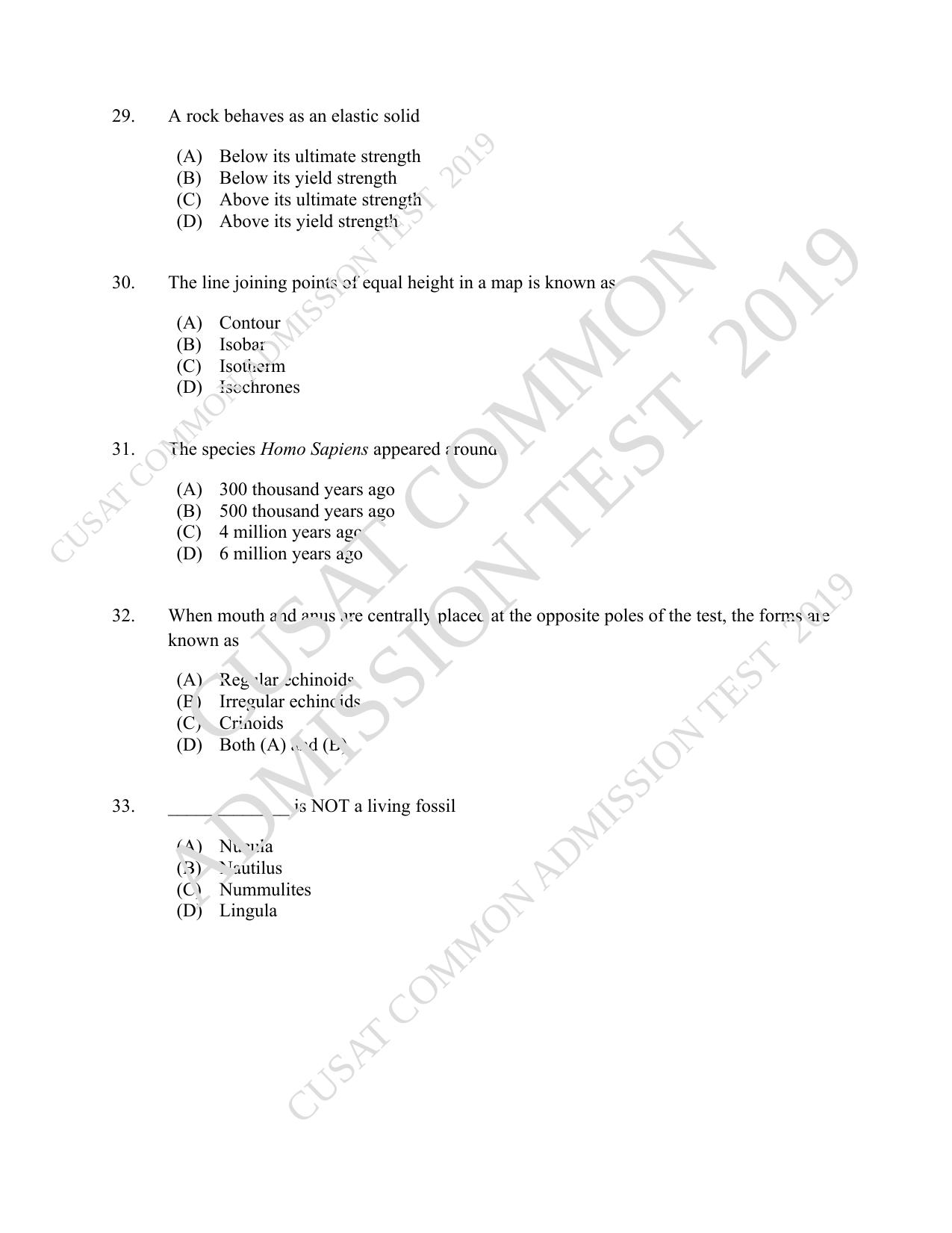 CUSAT CAT 2019 Geology Question Paper With Answer Key - Page 6