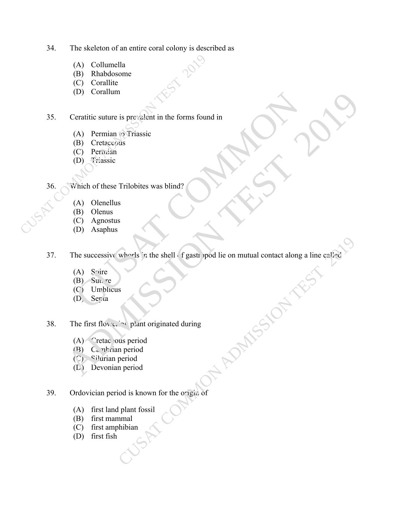 CUSAT CAT 2019 Geology Question Paper With Answer Key - Page 7