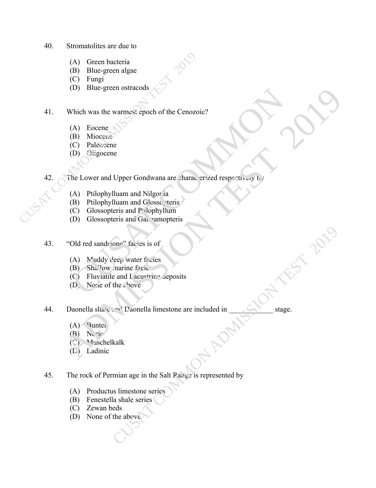 CUSAT CAT 2019 Geology Question Paper With Answer Key - Page 8
