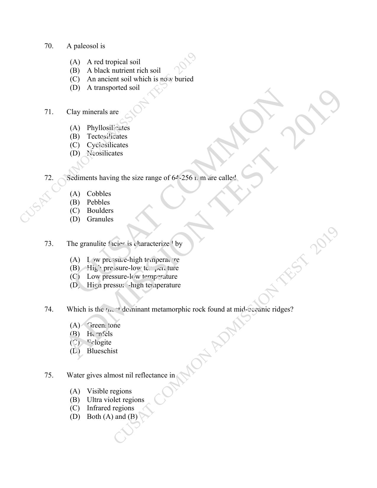 CUSAT CAT 2019 Geology Question Paper With Answer Key - Page 13