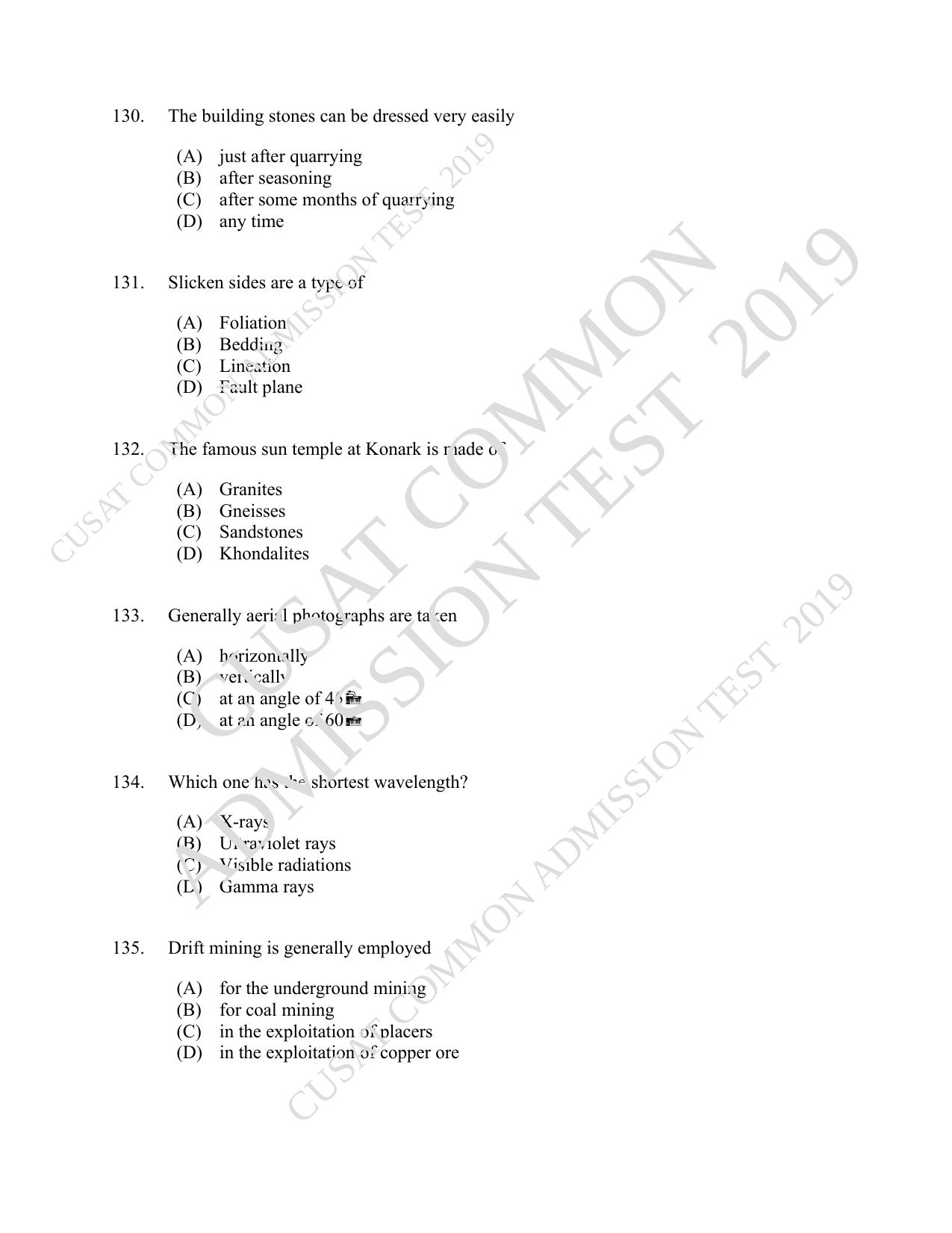 CUSAT CAT 2019 Geology Question Paper With Answer Key - Page 23