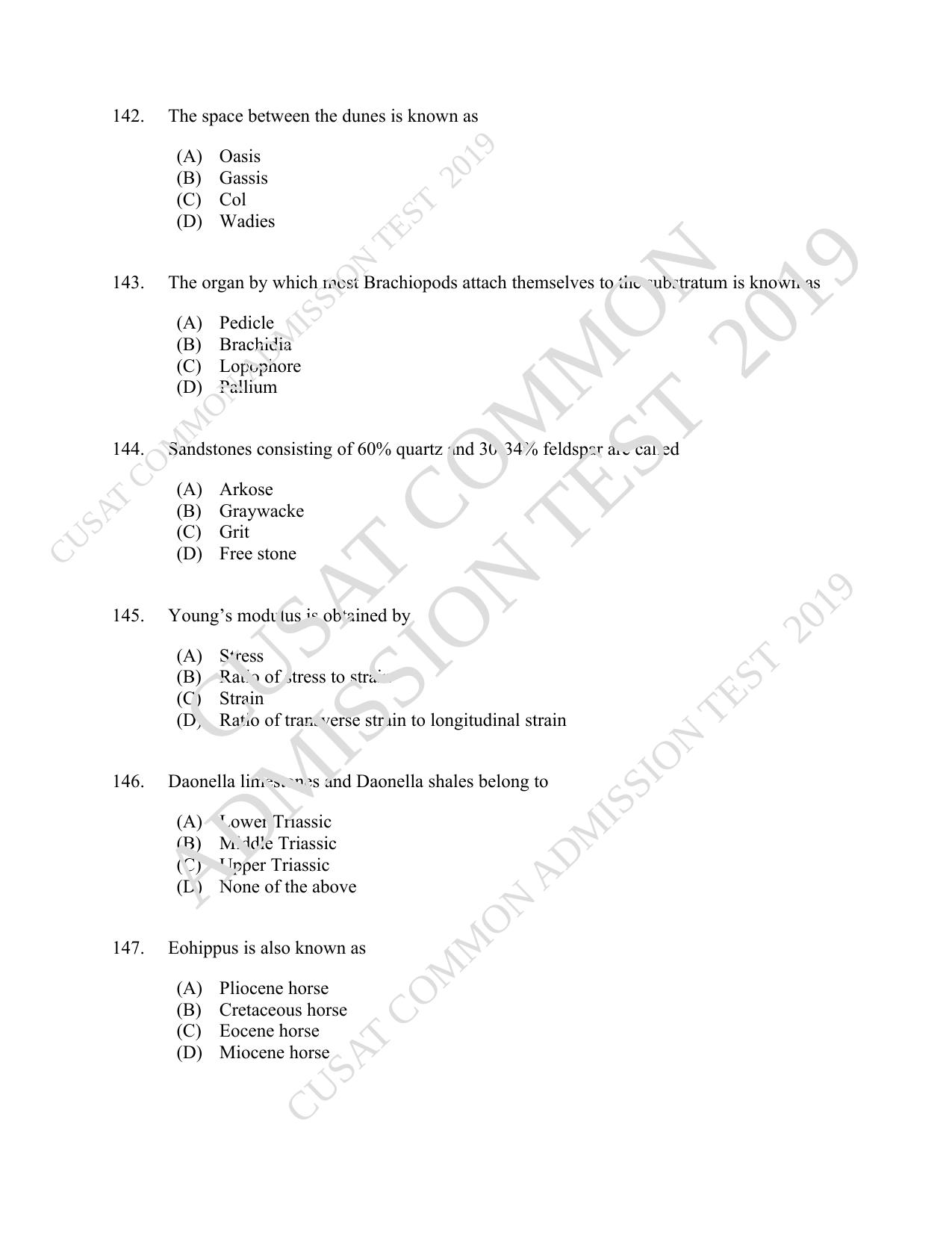 CUSAT CAT 2019 Geology Question Paper With Answer Key - Page 25