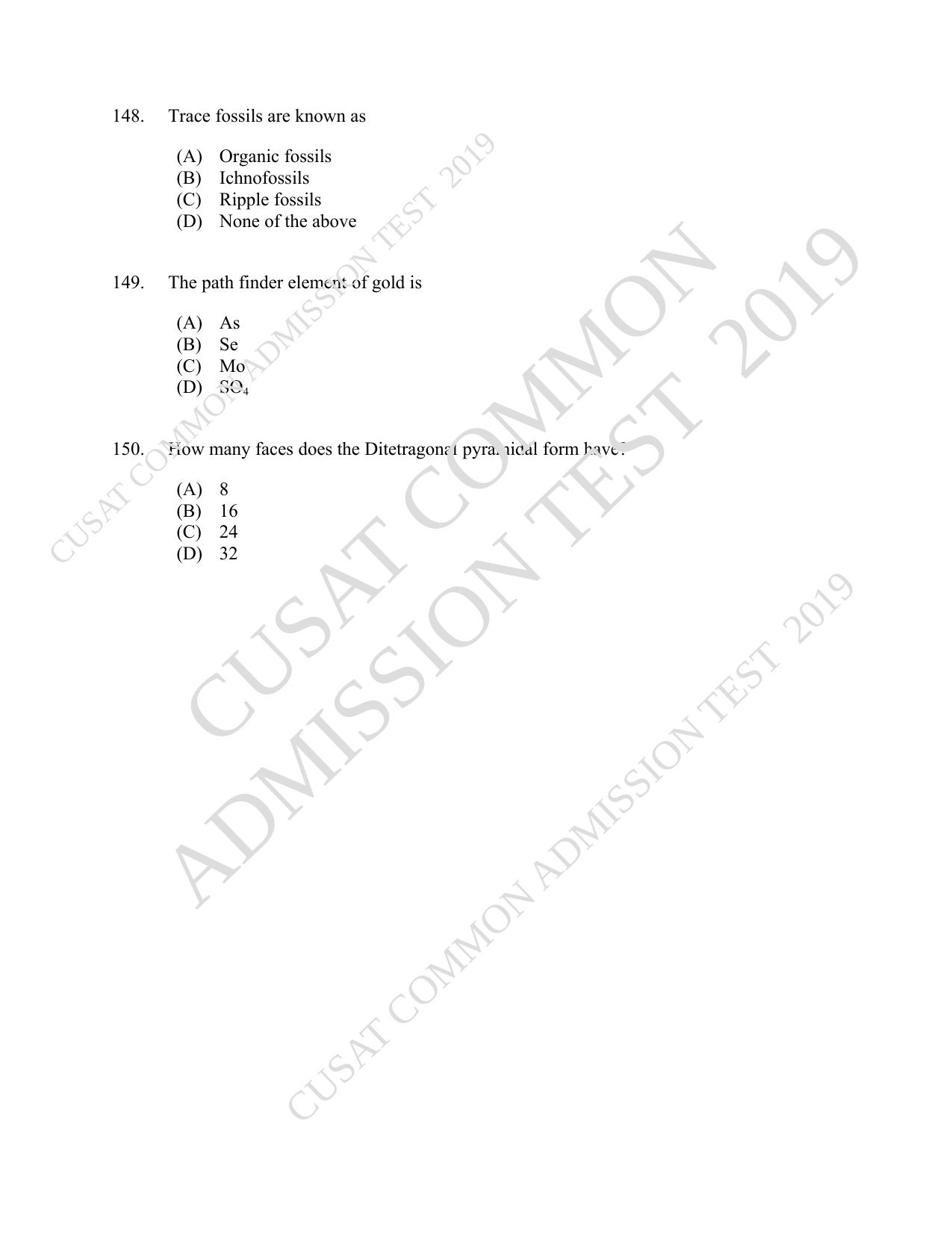 CUSAT CAT 2019 Geology Question Paper With Answer Key - Page 26