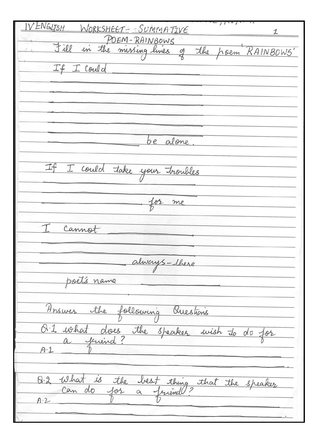 Worksheet for Class 4 English Assignment 98 Rainbows - Page 1