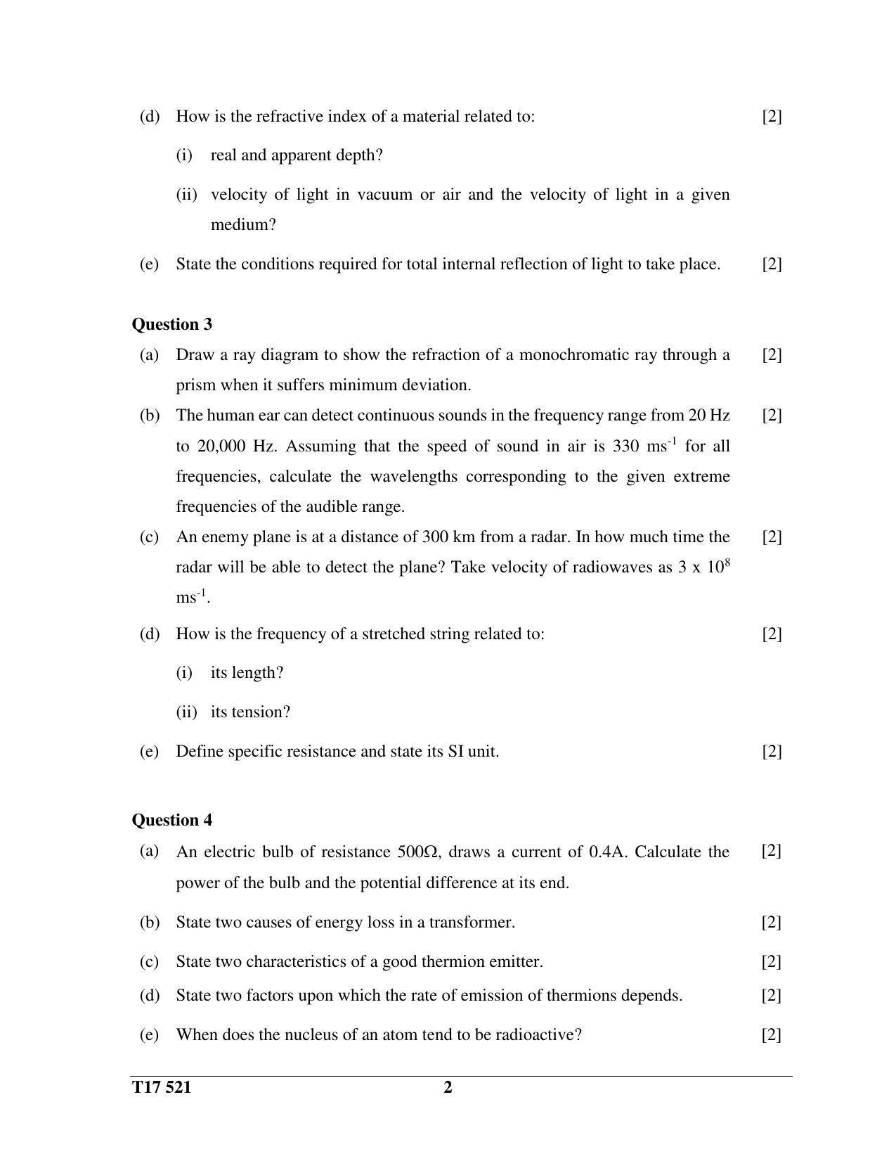 ICSE Class 10 PHYSICS 2017 Question Paper - Page 2