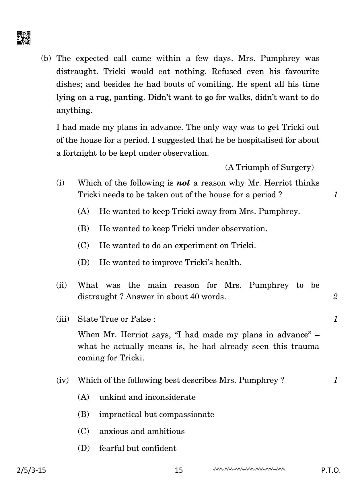 CBSE Class 10 2-5-3 English Literature 2024 Question Paper - Page 15