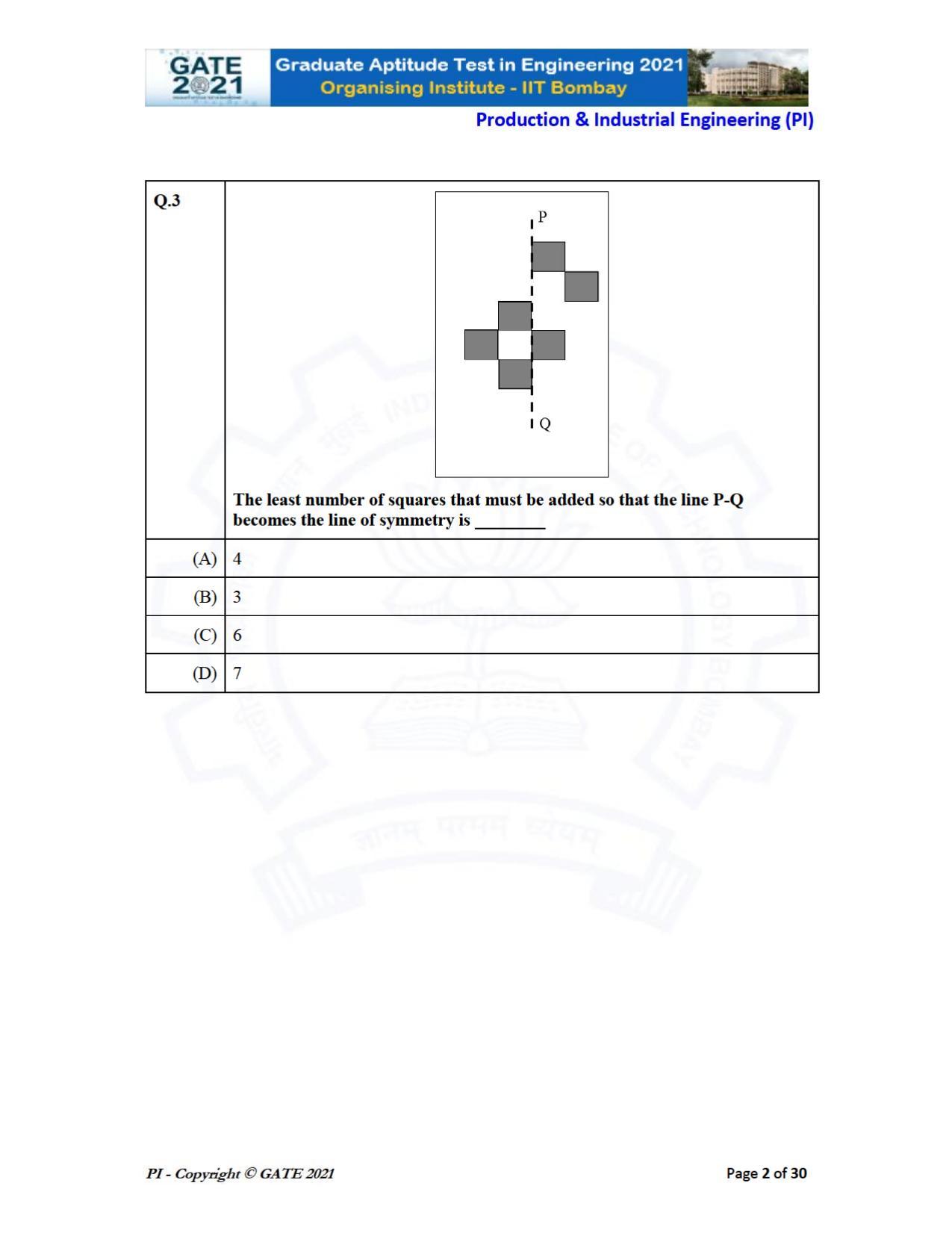 GATE 2021 Production & Industrial Engineering (PI) Question Paper - Page 2