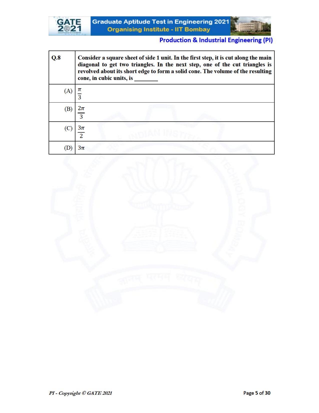 GATE 2021 Production & Industrial Engineering (PI) Question Paper - Page 5