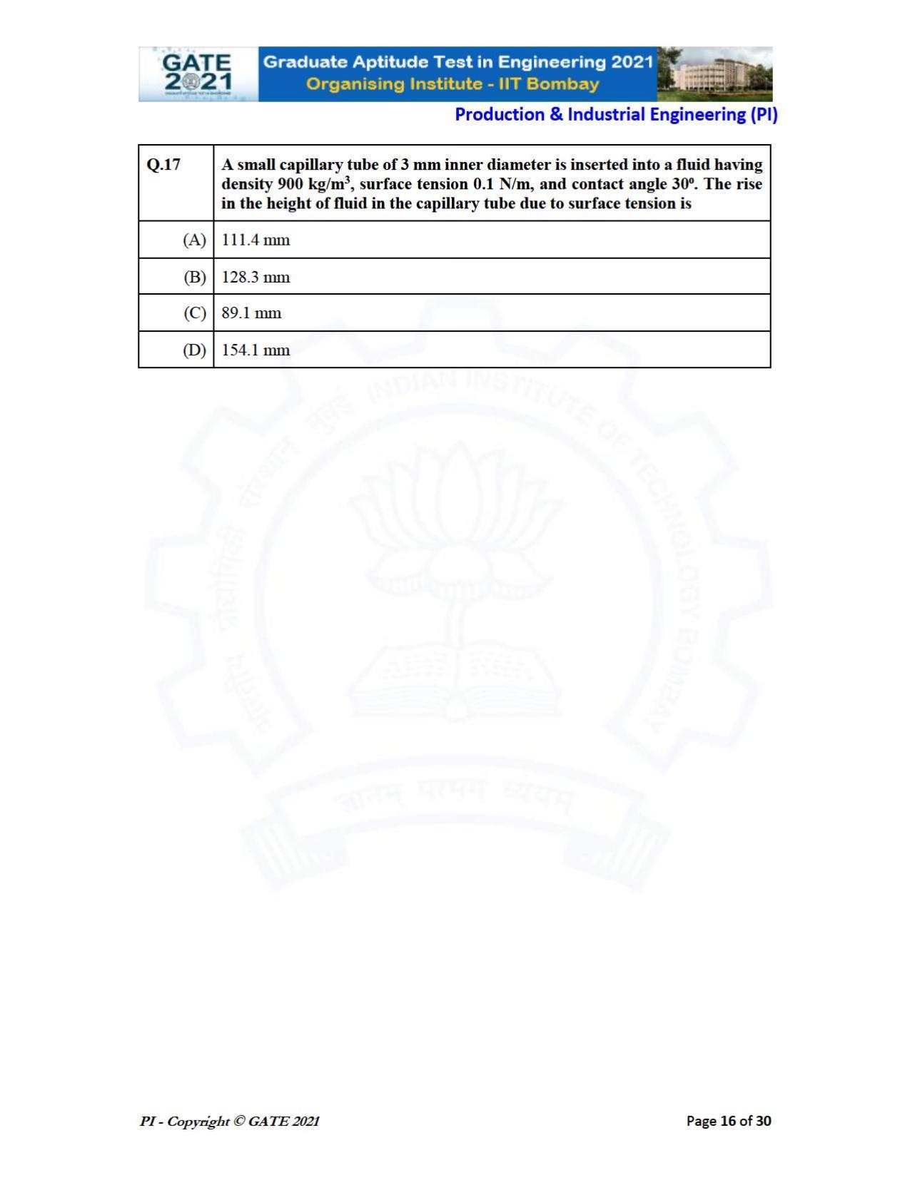 GATE 2021 Production & Industrial Engineering (PI) Question Paper - Page 16
