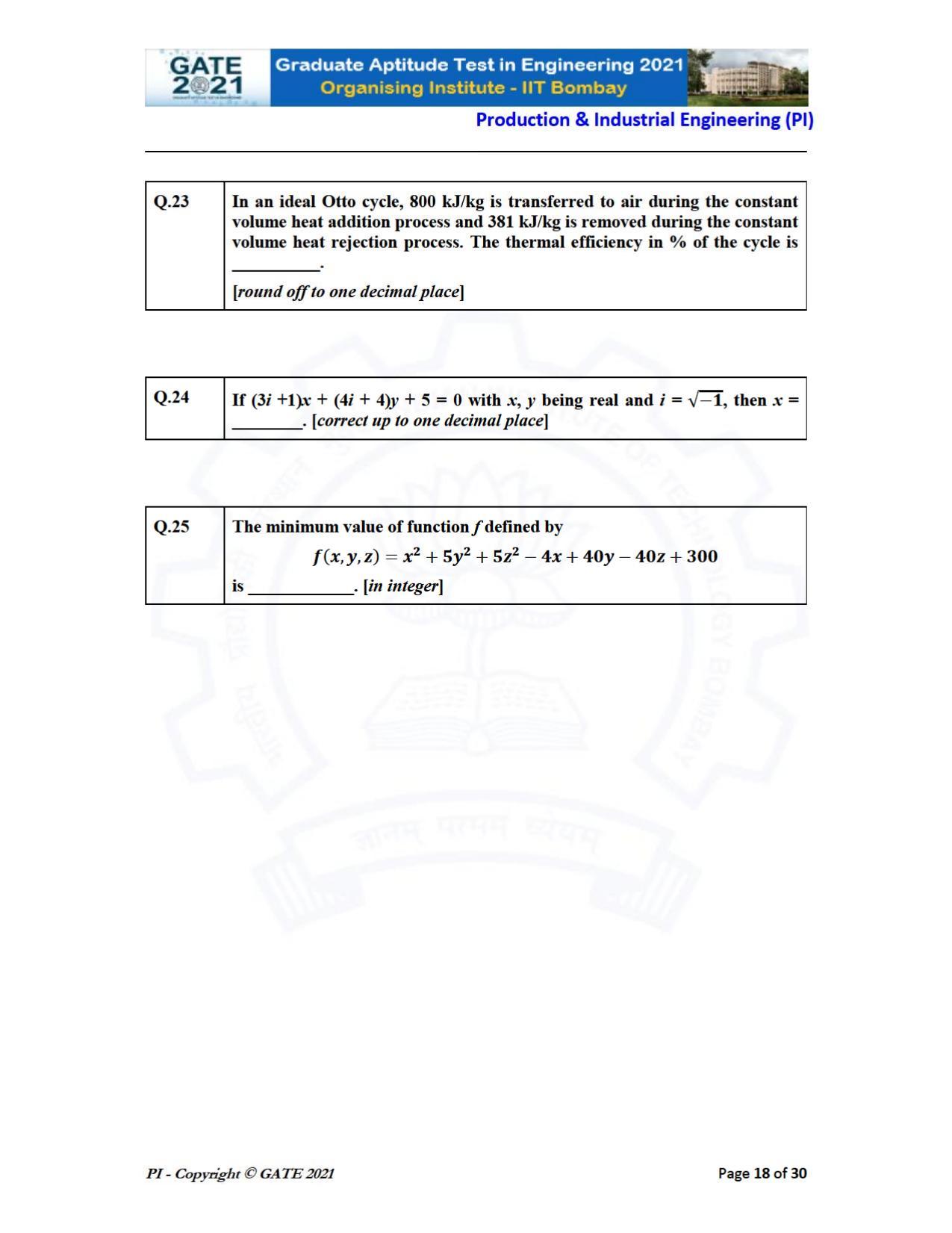 GATE 2021 Production & Industrial Engineering (PI) Question Paper - Page 18