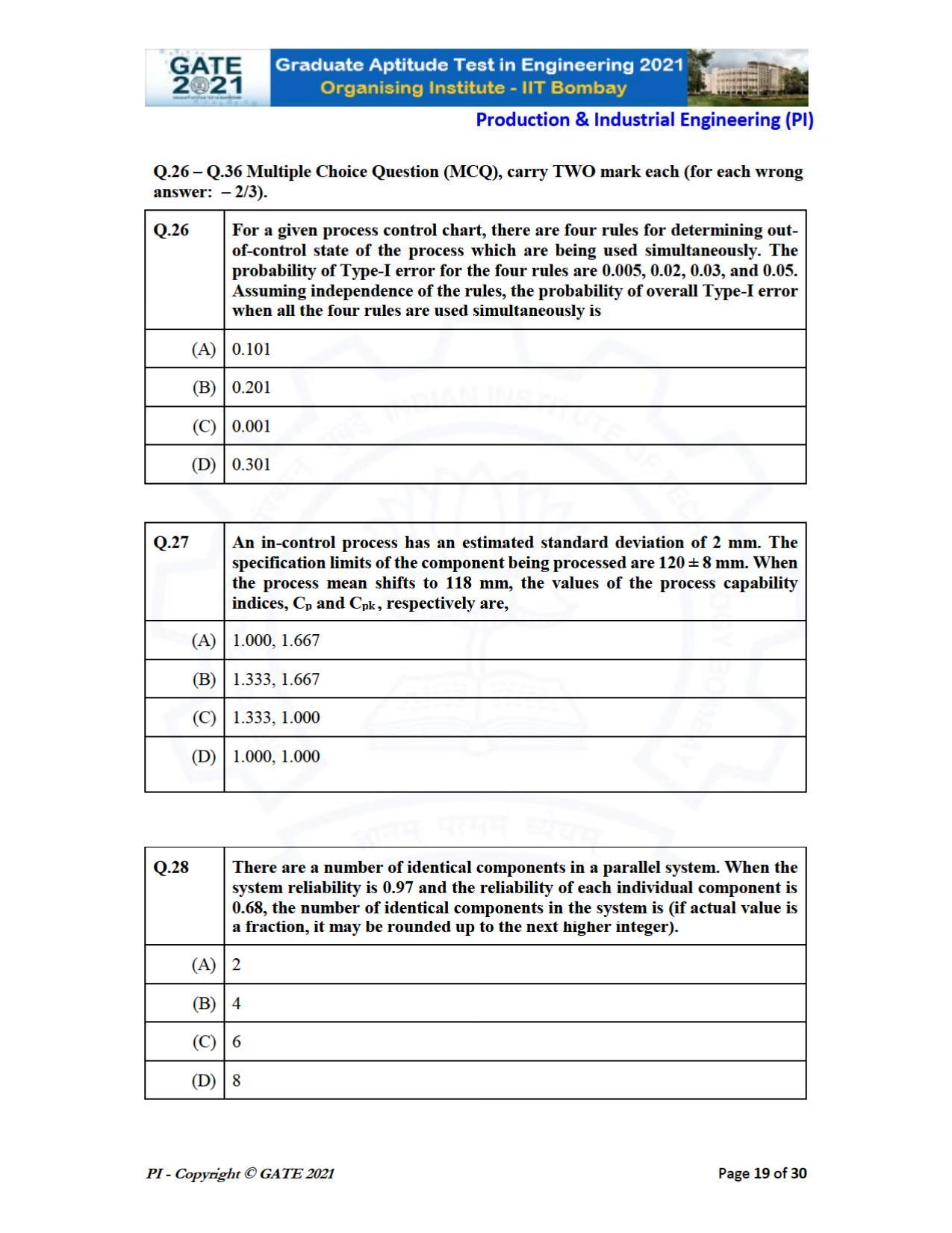 GATE 2021 Production & Industrial Engineering (PI) Question Paper - Page 19