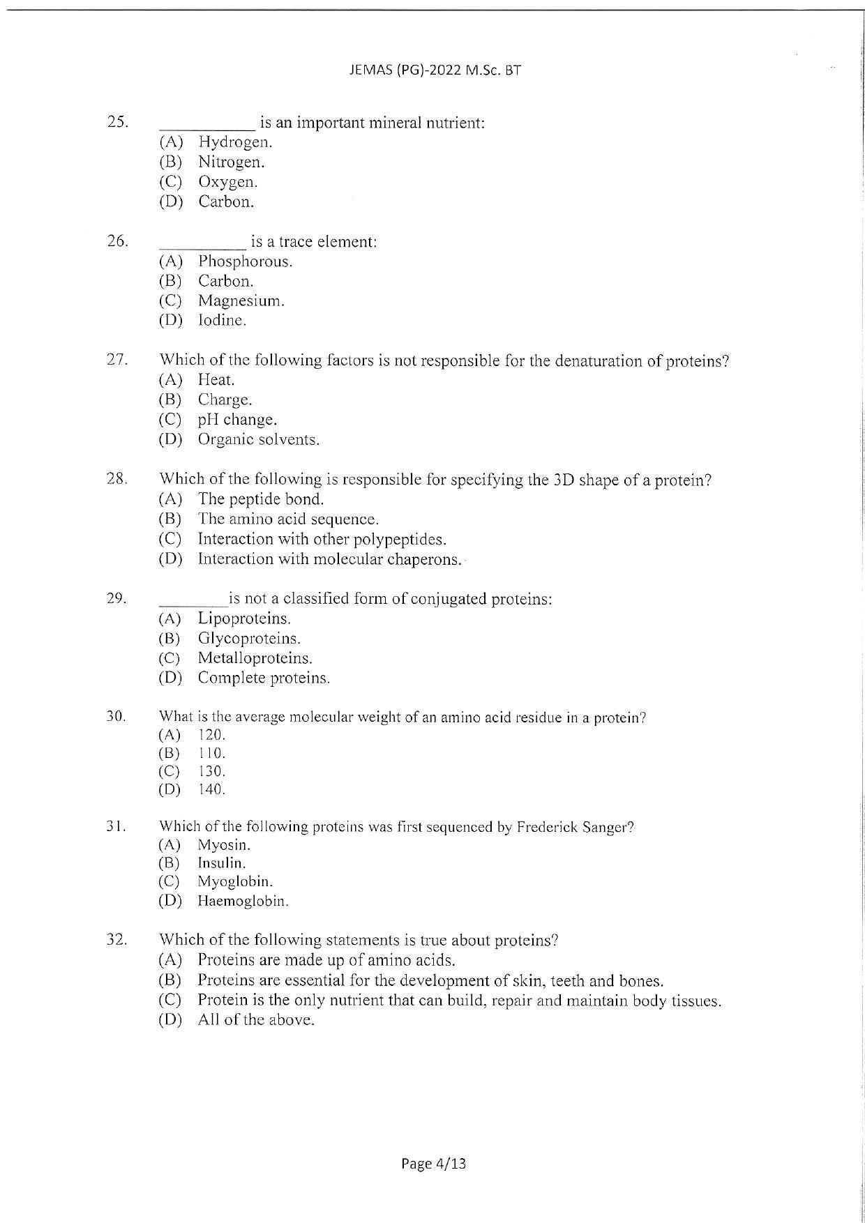 WBJEEB JEMAS (PG) 2022 MSc BT Question Paper - Page 6