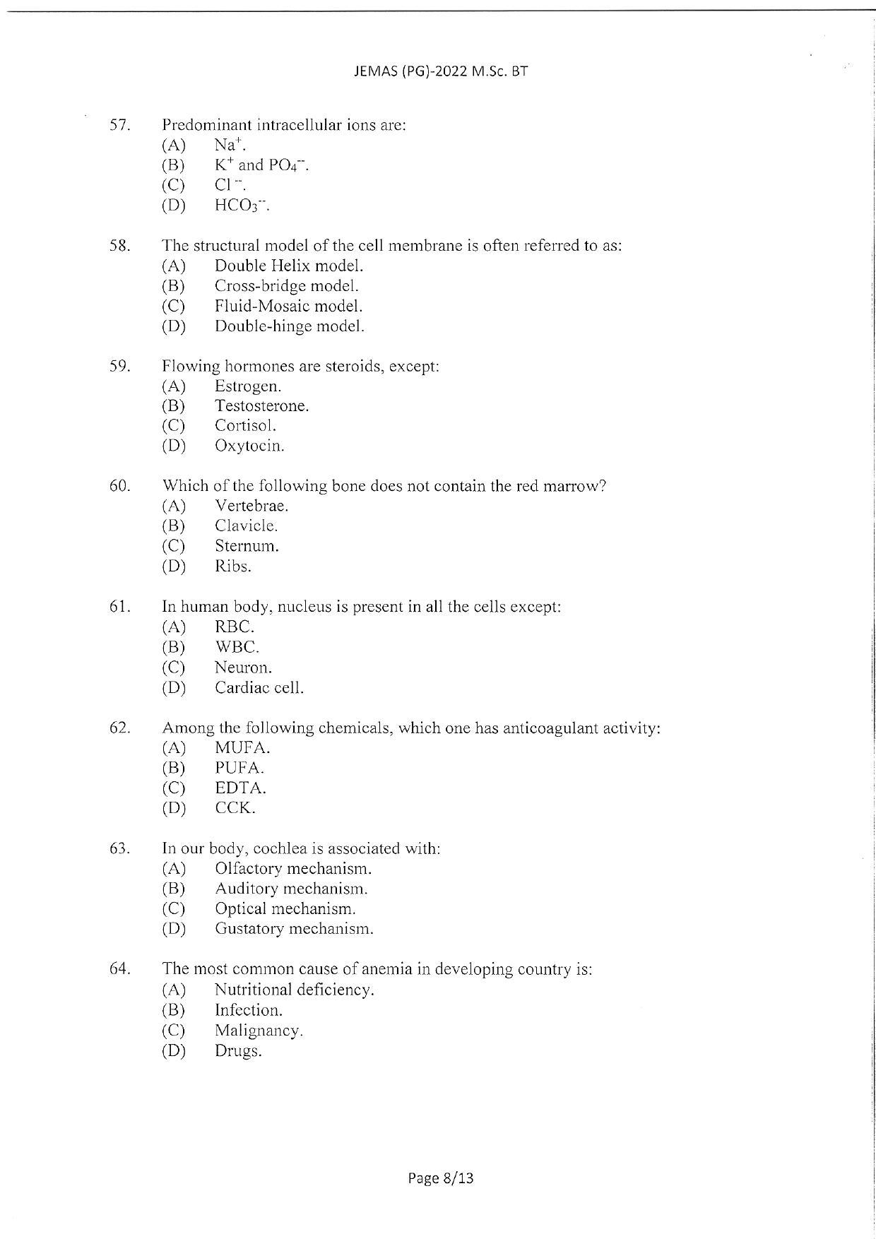 WBJEEB JEMAS (PG) 2022 MSc BT Question Paper - Page 10