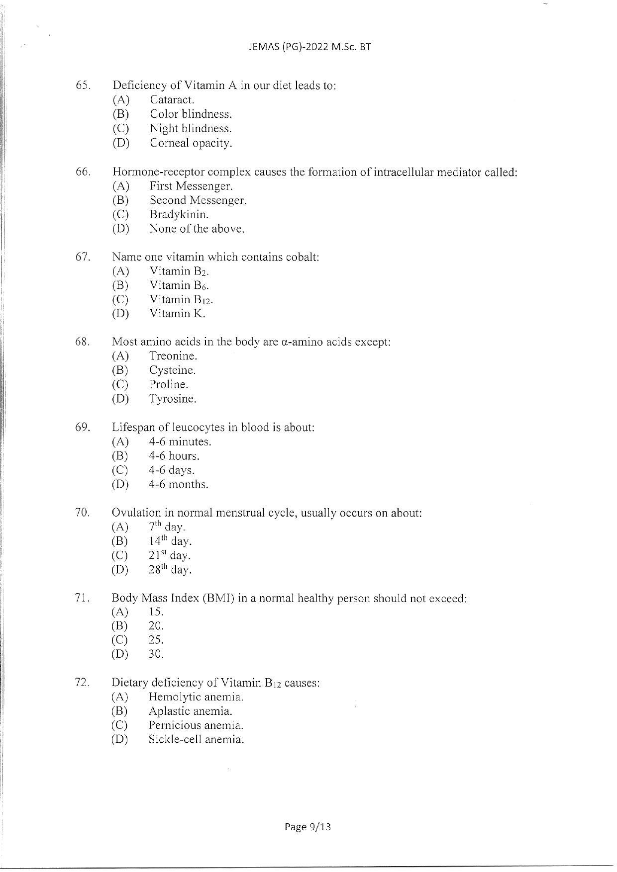 WBJEEB JEMAS (PG) 2022 MSc BT Question Paper - Page 11