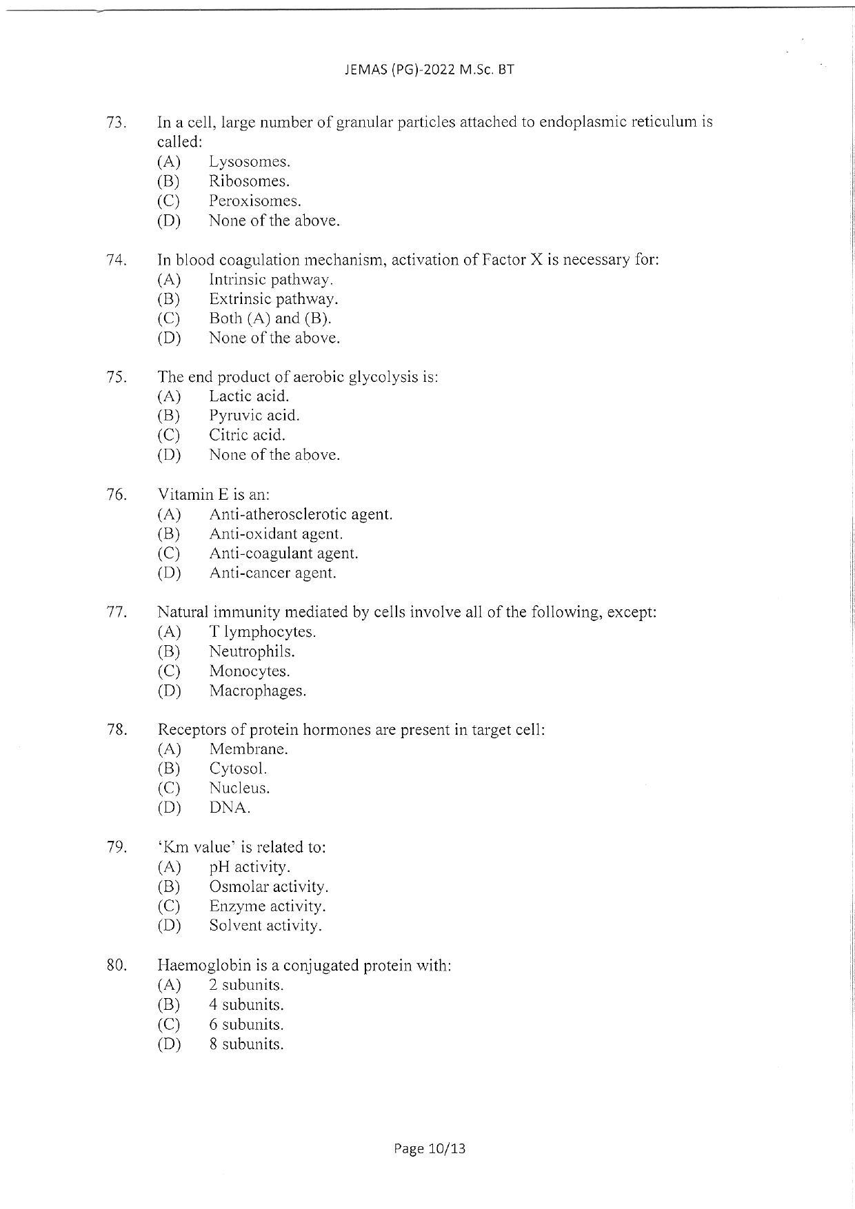WBJEEB JEMAS (PG) 2022 MSc BT Question Paper - Page 12