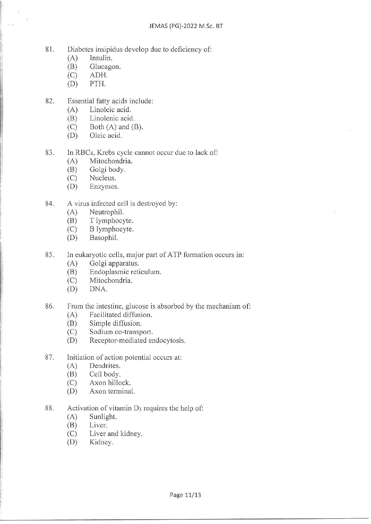 WBJEEB JEMAS (PG) 2022 MSc BT Question Paper - Page 13