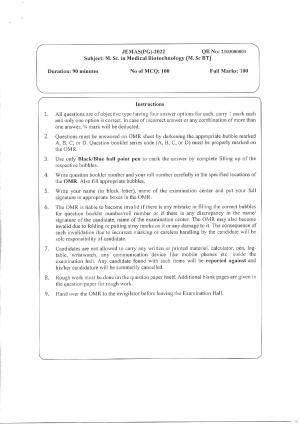 WBJEEB JEMAS (PG) 2022 MSc BT Question Paper