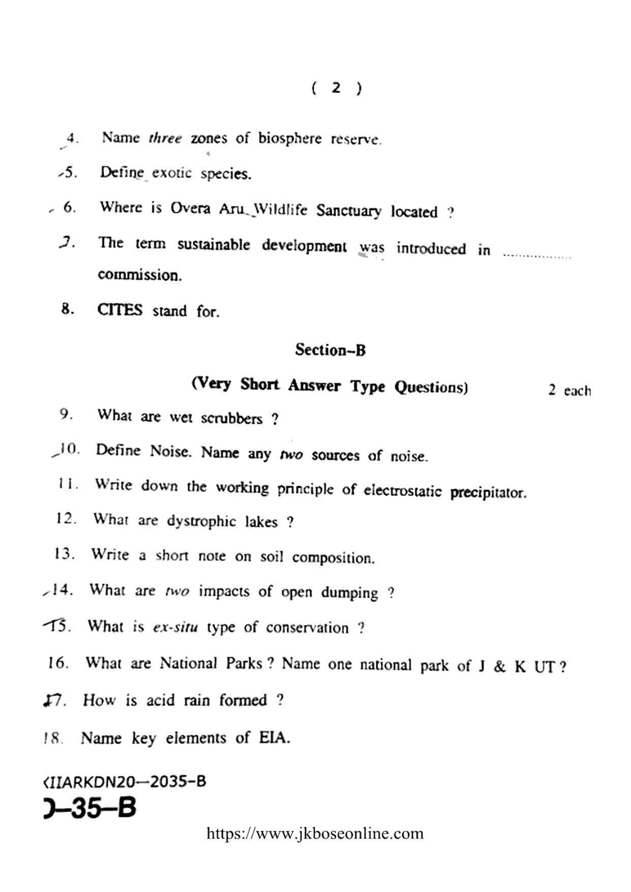 JKBOSE Class 12 Environmental-Science 2035-B Question Papers 2020 - Page 2