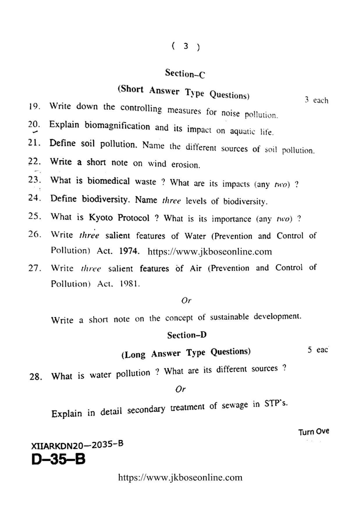 JKBOSE Class 12 Environmental-Science 2035-B Question Papers 2020 - Page 3