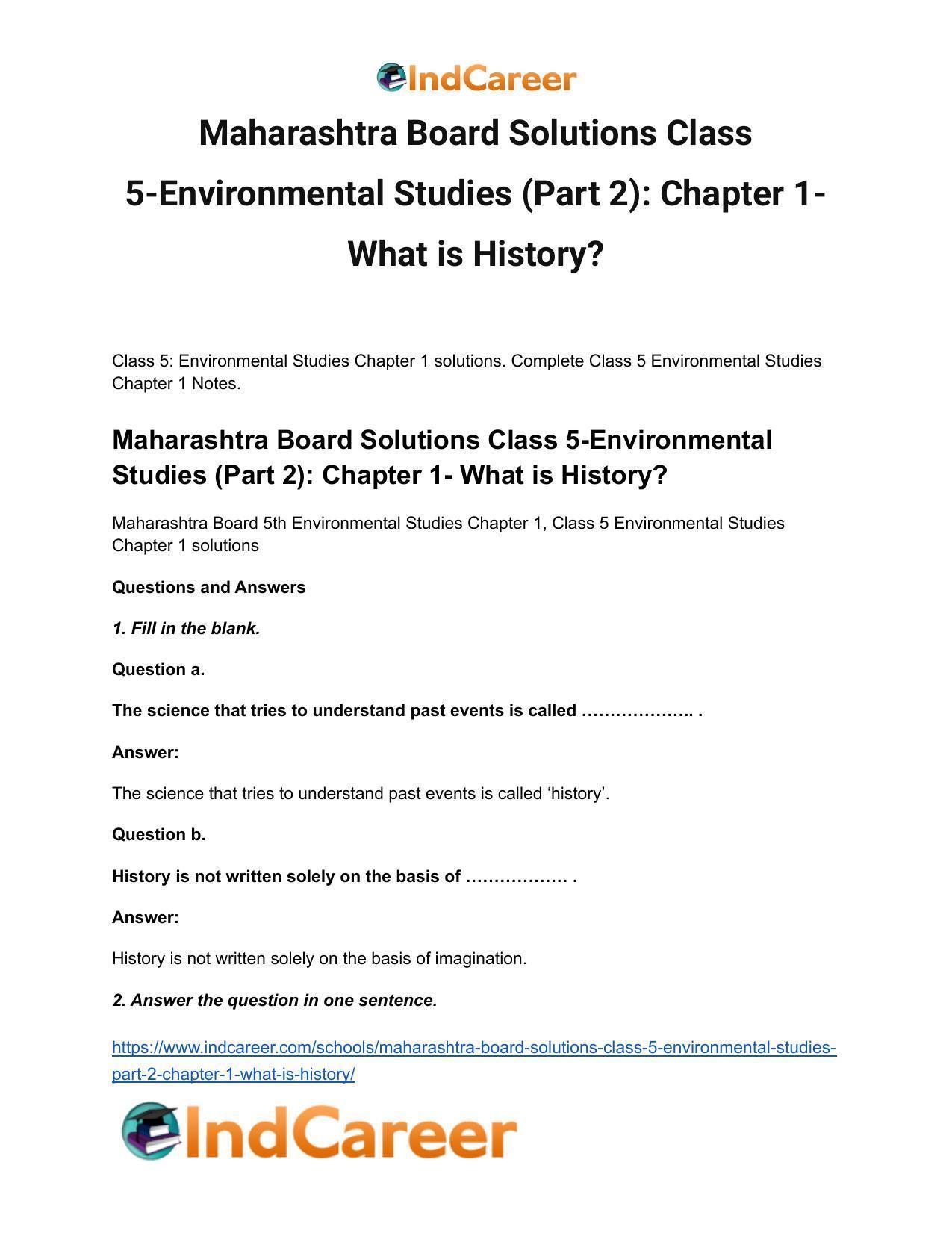 Maharashtra Board Solutions Class 5-Environmental Studies (Part 2): Chapter 1- What is History? - Page 2