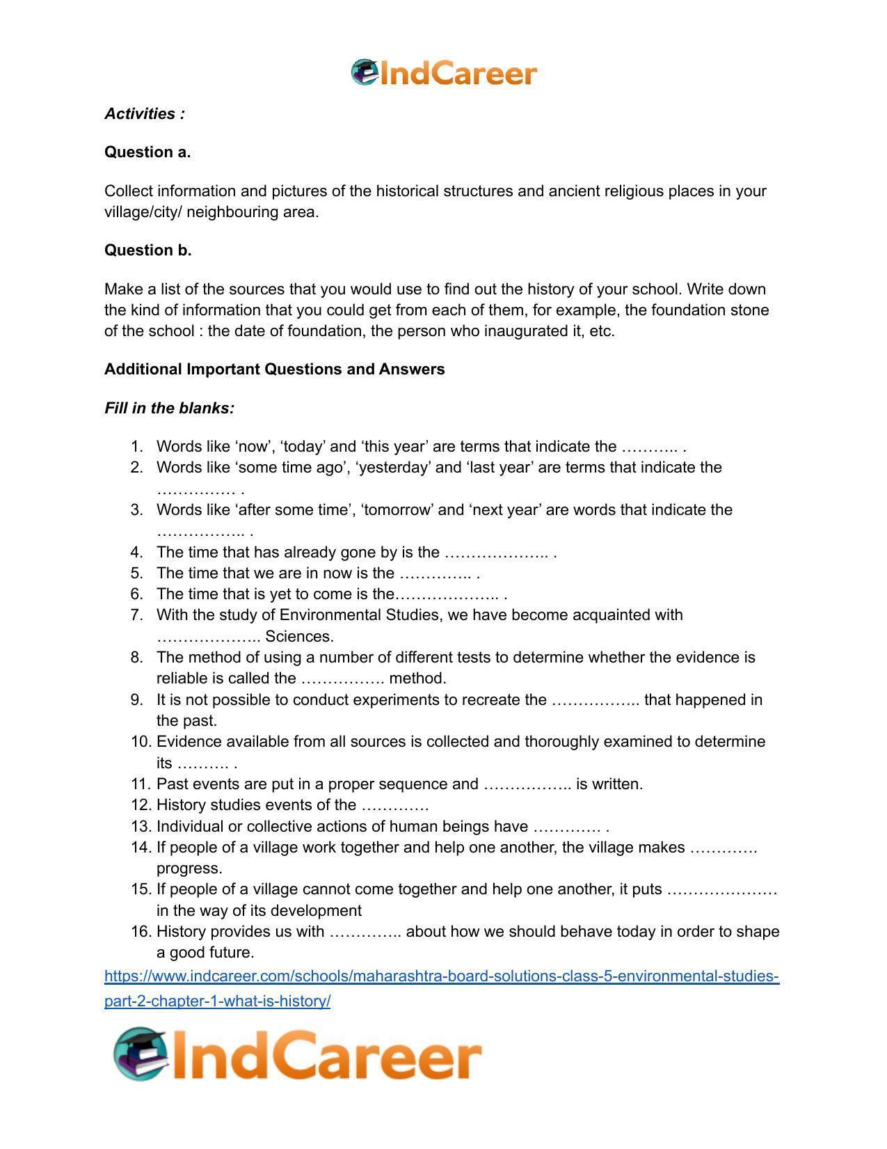 Maharashtra Board Solutions Class 5-Environmental Studies (Part 2): Chapter 1- What is History? - Page 6