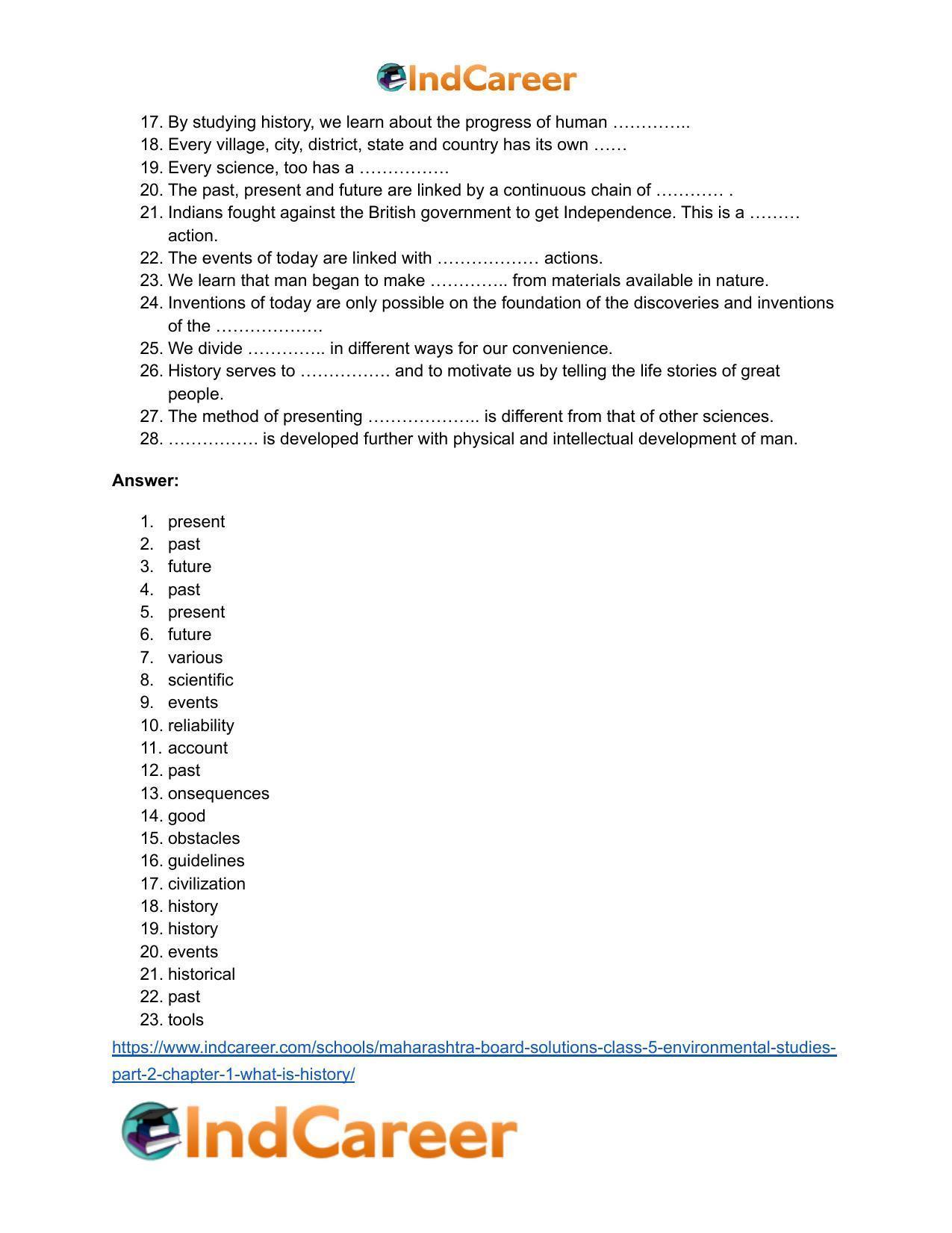 Maharashtra Board Solutions Class 5-Environmental Studies (Part 2): Chapter 1- What is History? - Page 7