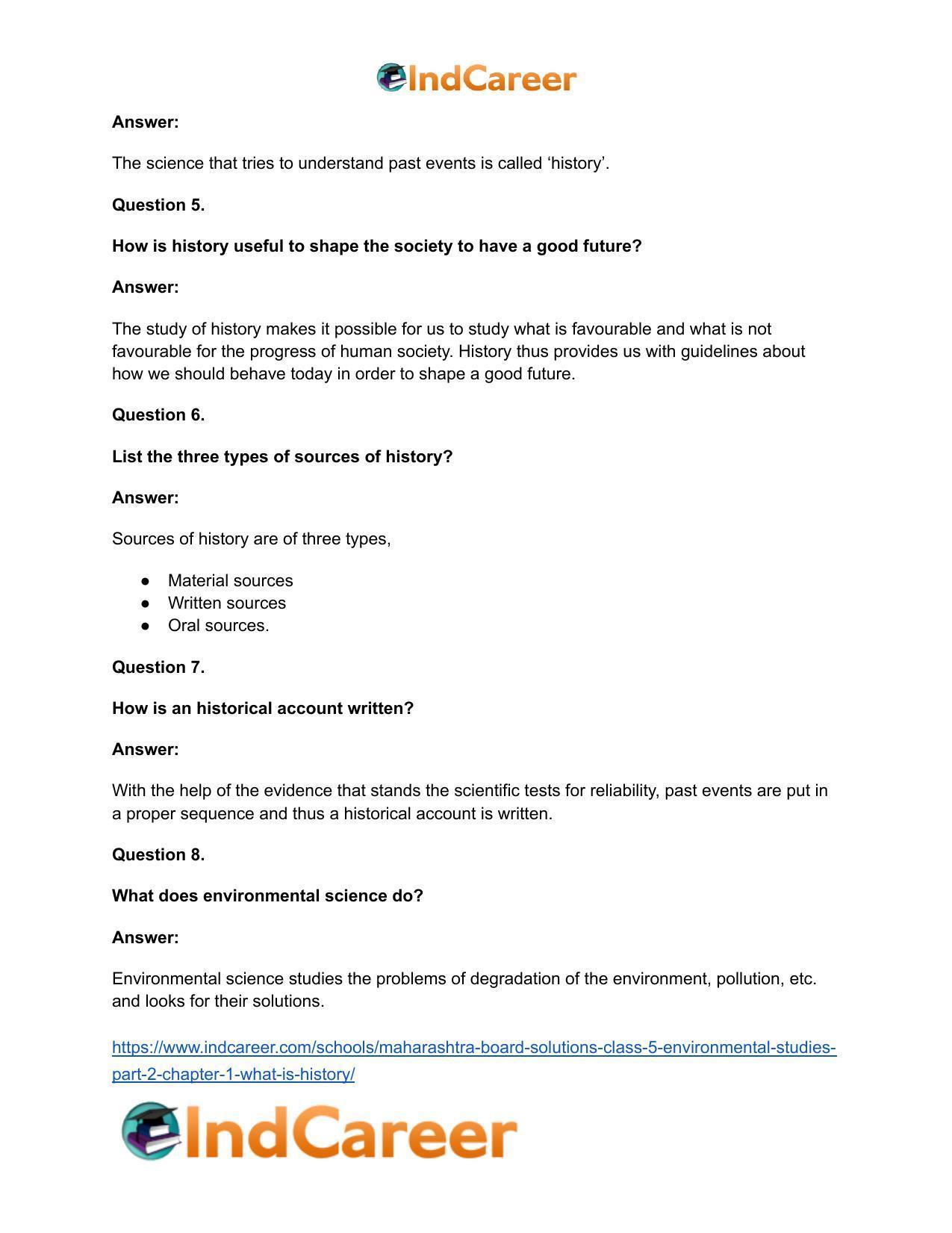 Maharashtra Board Solutions Class 5-Environmental Studies (Part 2): Chapter 1- What is History? - Page 10