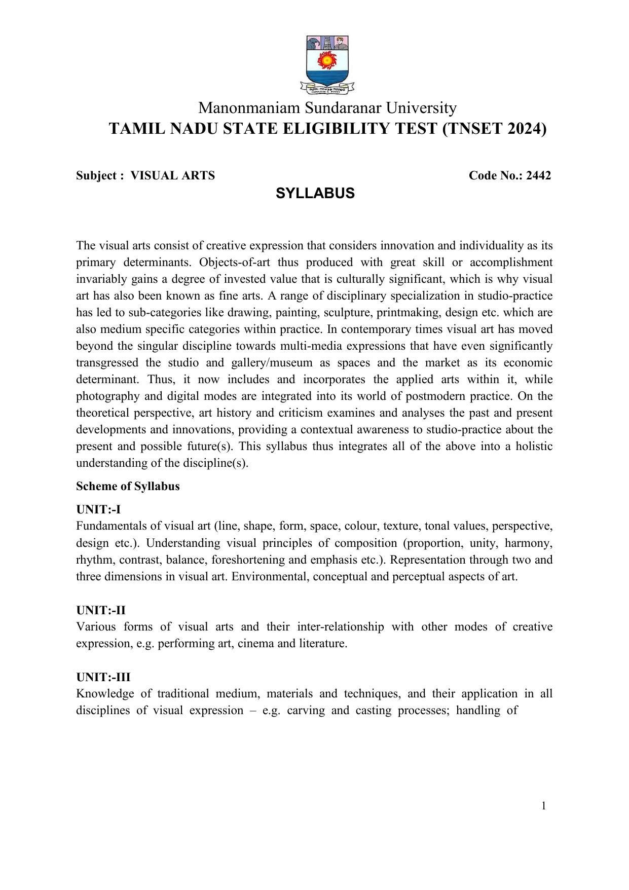 TNSET Syllabus - Visual Art - Page 1