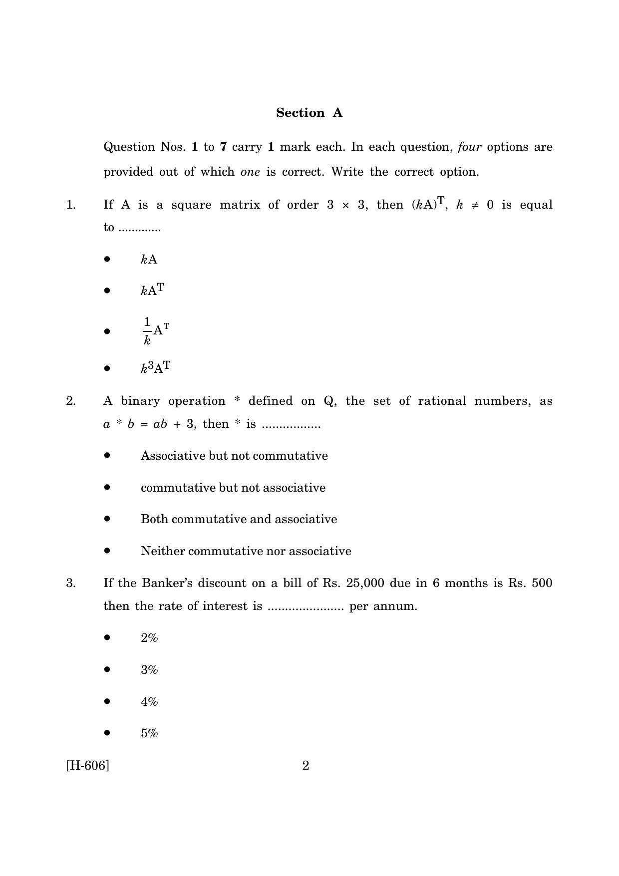 Goa Board Class 12 Mathematics & Statistics (June 2019) Question Paper - Page 2