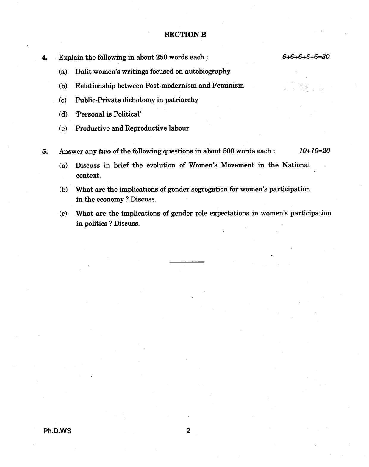 IGNOU PhD Entrance Test Ph.D (Women's Studies) 2018 Question Paper - Page 2