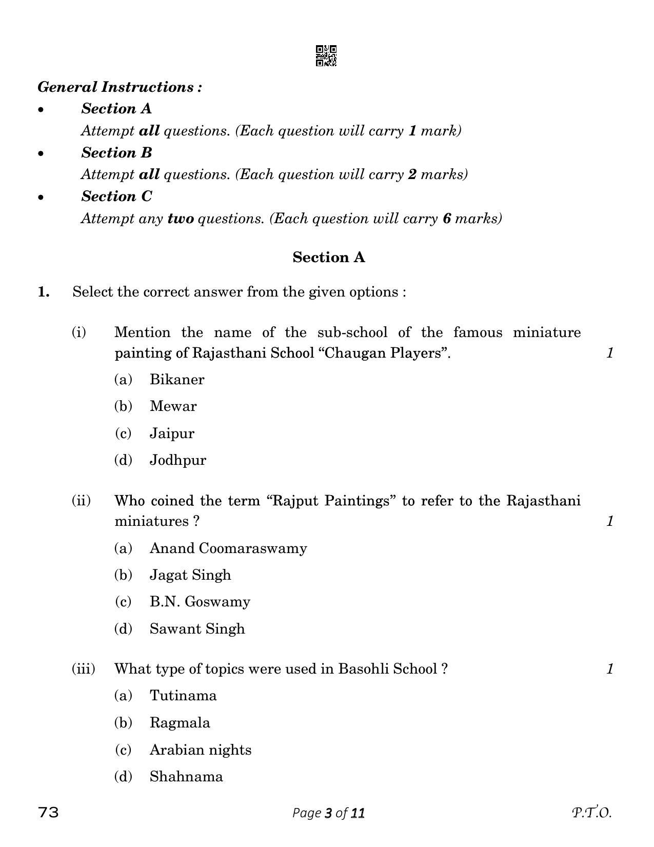 CBSE Class 12 Sculpture (Compartment) 2023 Question Paper - Page 3